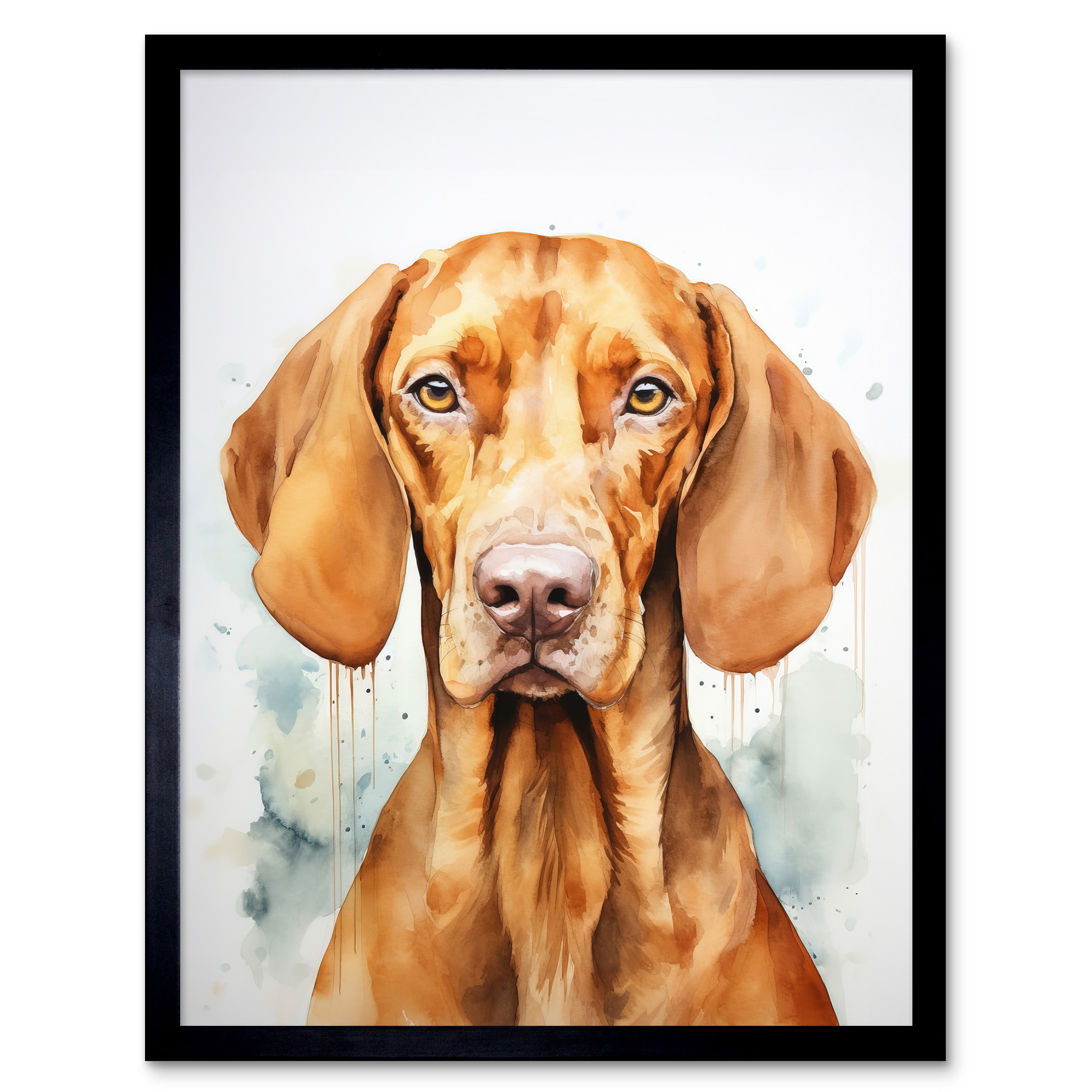 Hungarian Vizsla Dog Soft Watercolour Artwork Portrait Framed Art Picture 12x16