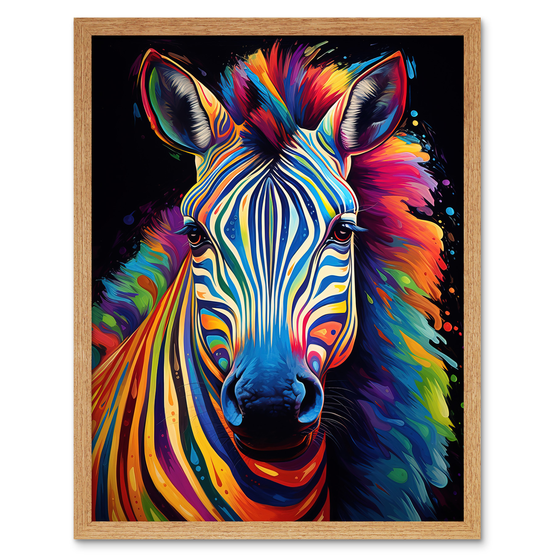 Rainbow Striped Zebra Colourful Vibrant Bold Psychedelic Framed Wall Art 12x16
