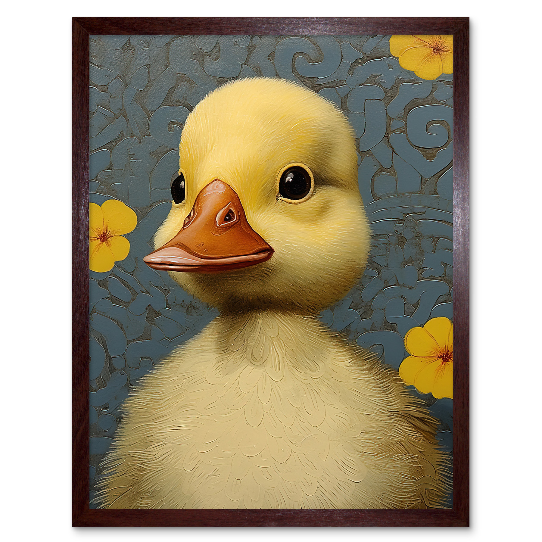 Duckling with Flowers Painting Kids Baby Nursery Duck Framed Art Picture 12x16