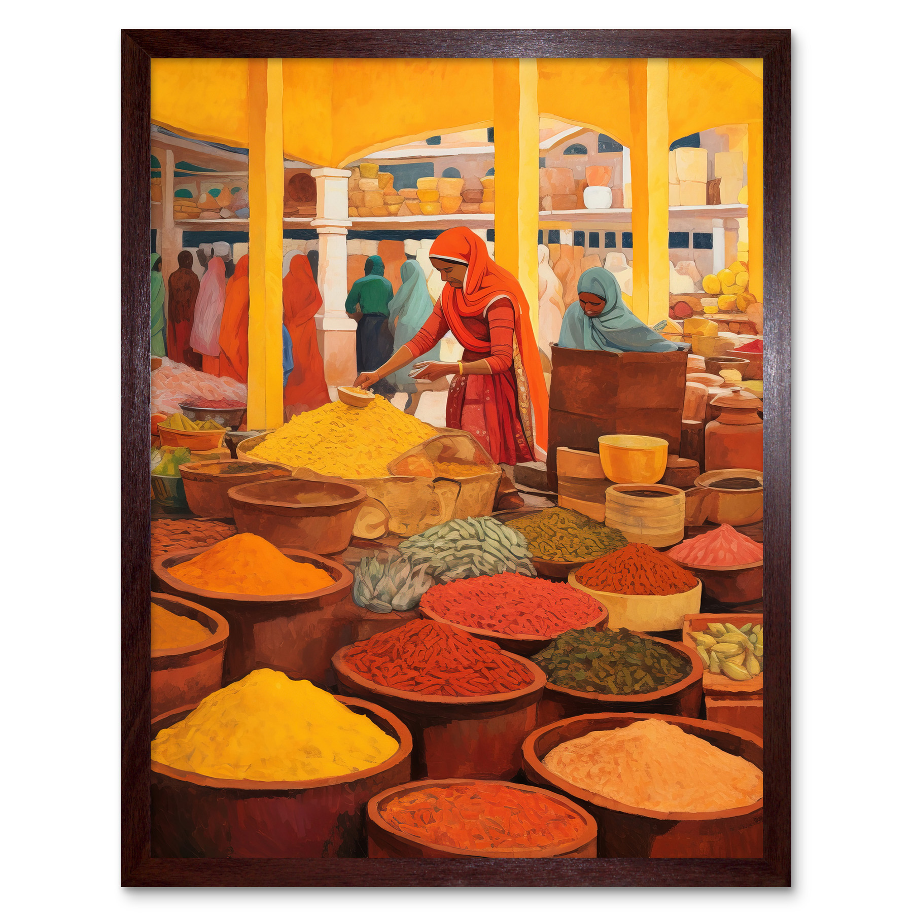 The Spice Market Asian Herbs and Spices Colourful Kitchen Framed Wall Art 12x16