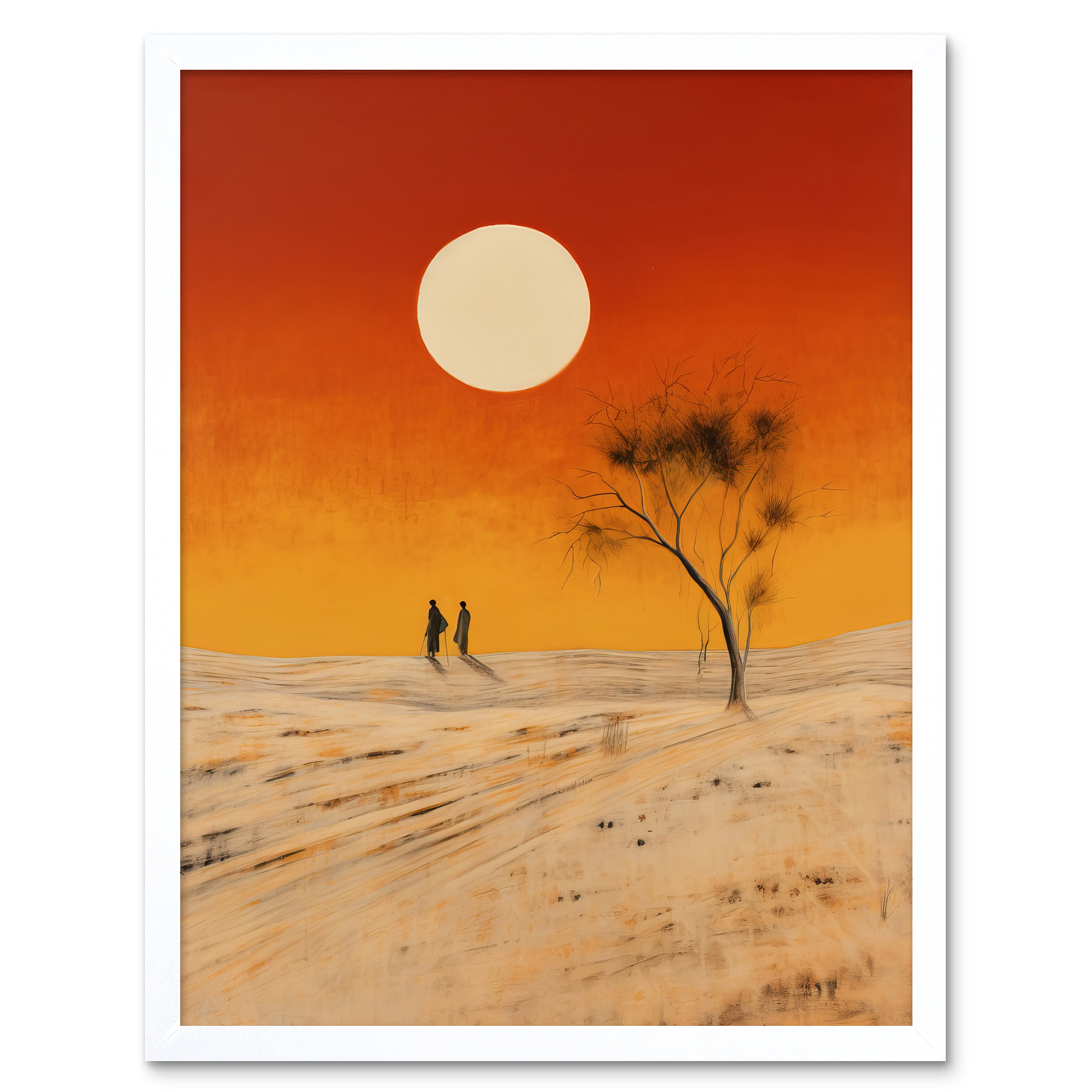 Desert Landscape Sunset Sun Orange Yellow Windswept Dunes Framed Wall Art 12x16