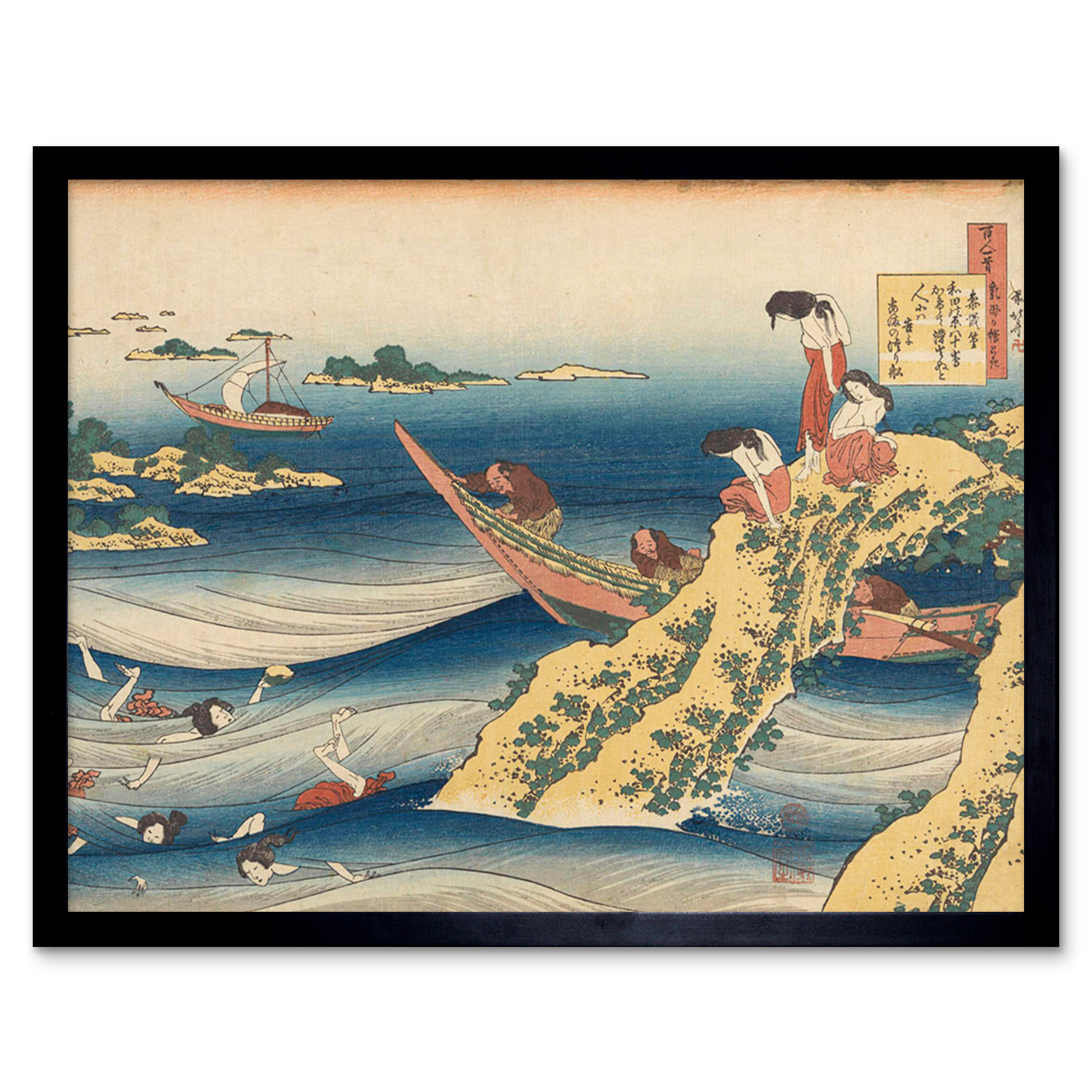seaページ Hokusai Pearl Diver Sea Boats Japanese Painting Wall Art Print