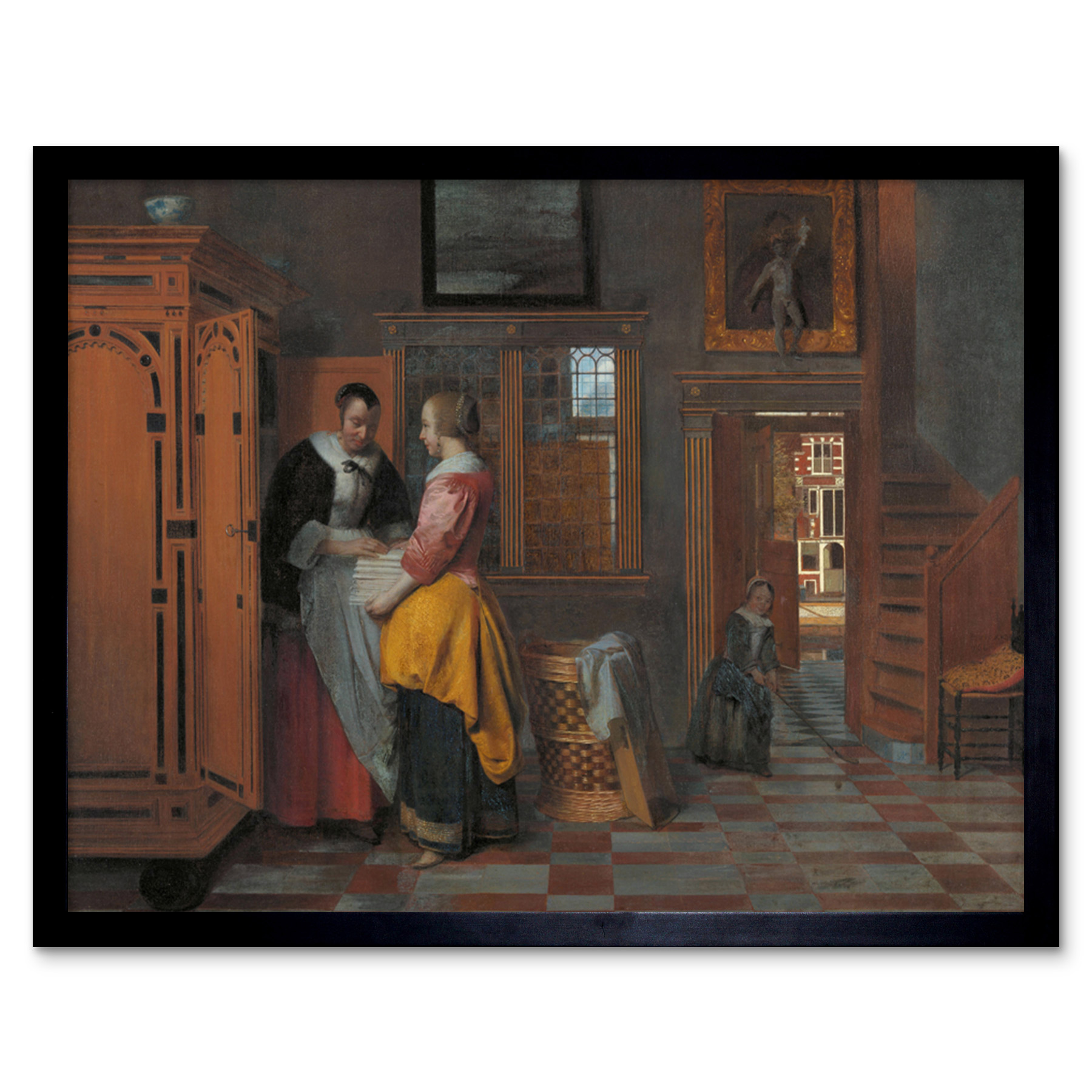 Pieter De Hooch Interior With Women Cupboard Wall Art Print Framed 12x16