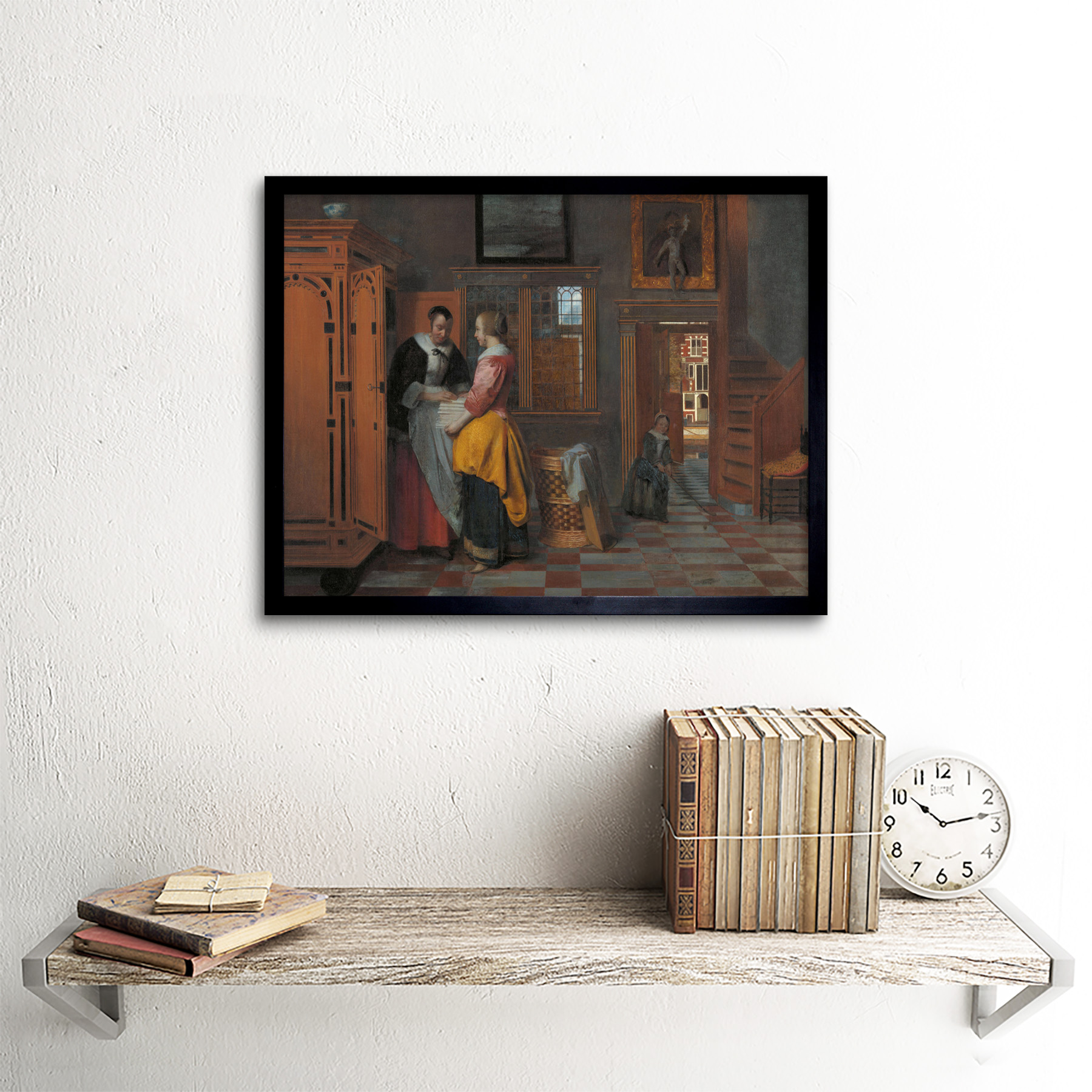 Pieter De Hooch Interior With Women Cupboard Wall Art Print Framed 12x16