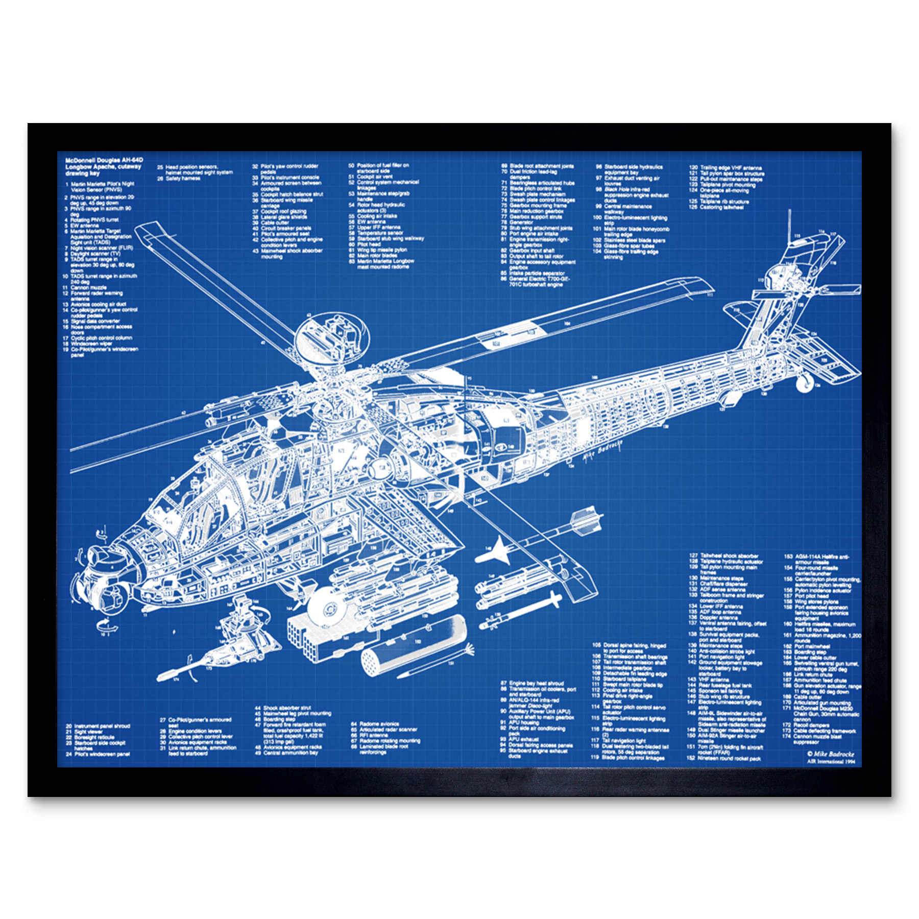 AH-64D Apache Attack Helicopter Military Patent Plan Wall Art Print Framed 12x16