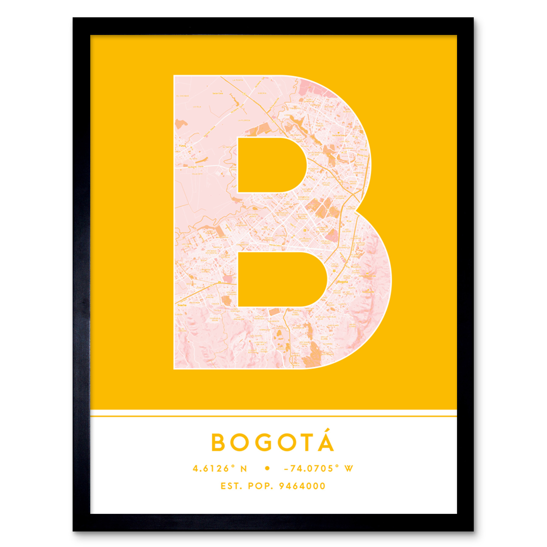 Bogota Colombia City Map Typography Framed Wall Art Print 12x16 In