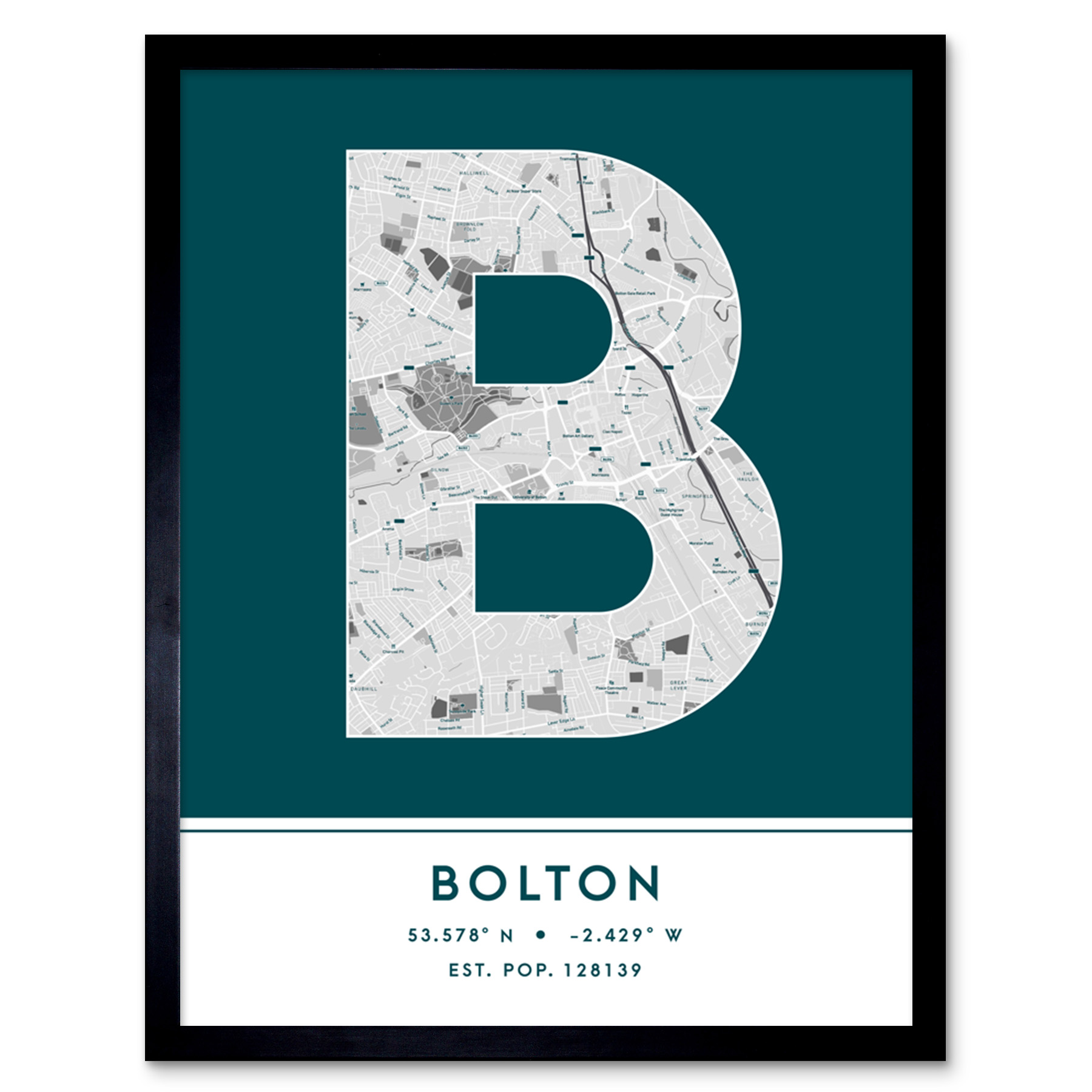 Bolton England United Kingdom City Map Typography Framed Wall Art Print 12x16 In