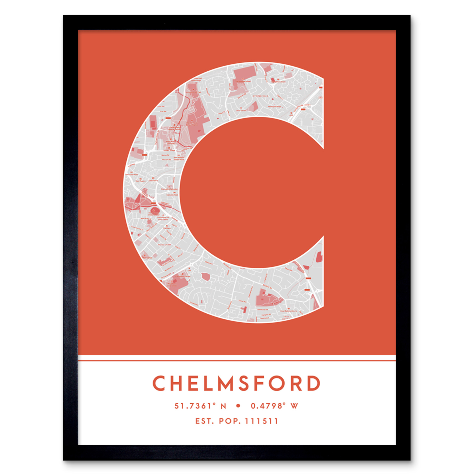 Chelmsford England United Kingdom City Map Typography Framed Art Print 12x16 In