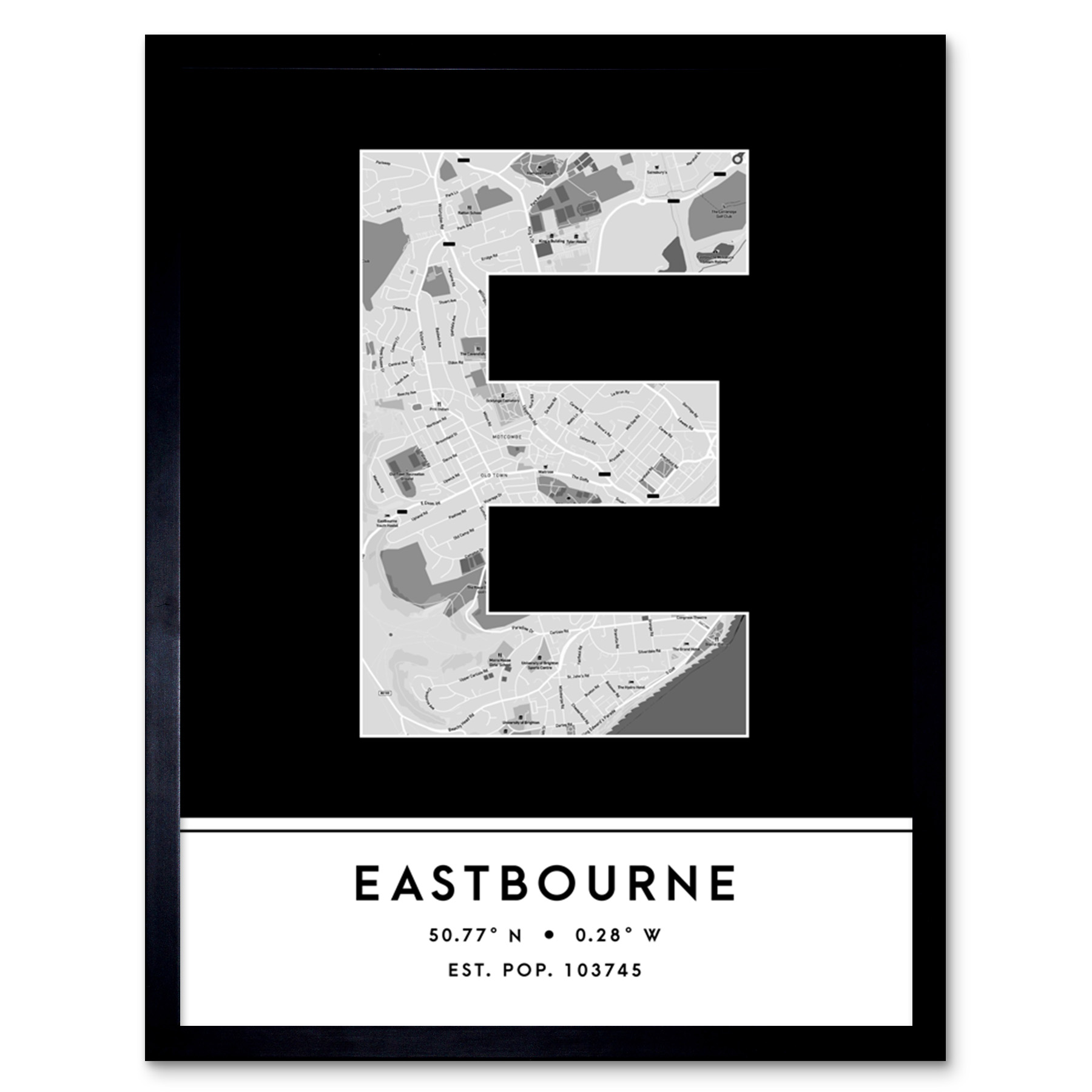 Eastbourne England United Kingdom City Map Typography Framed Art Print 12x16 In