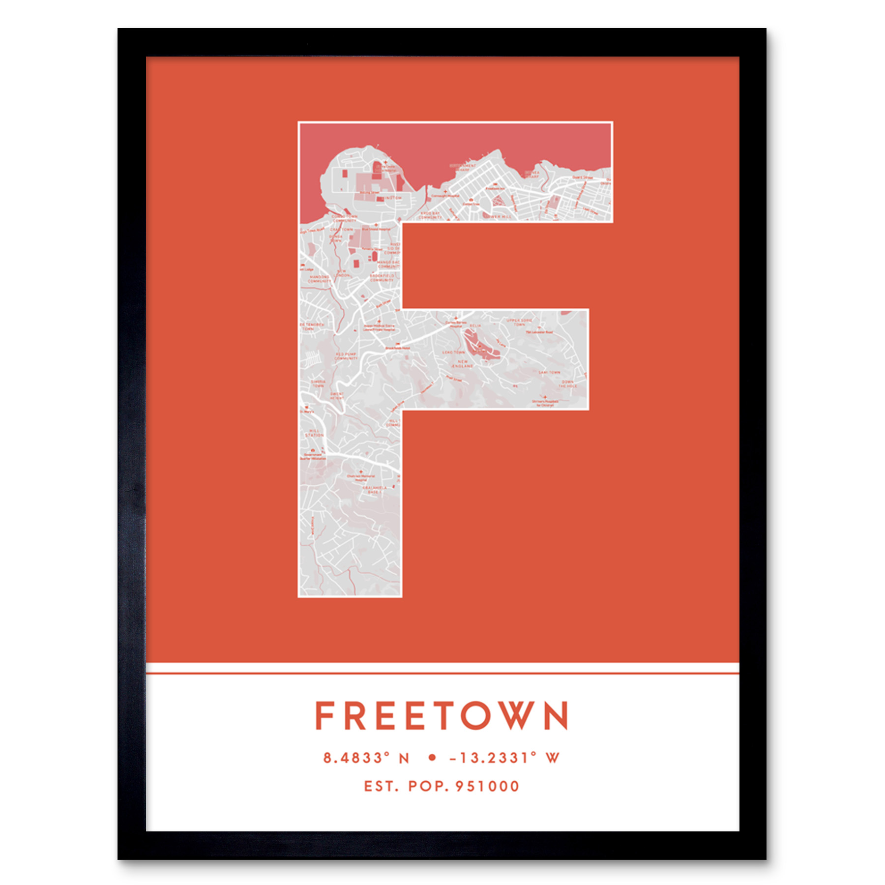 Freetown Sierra Leone City Map Typography Framed Wall Art Print 12x16 In