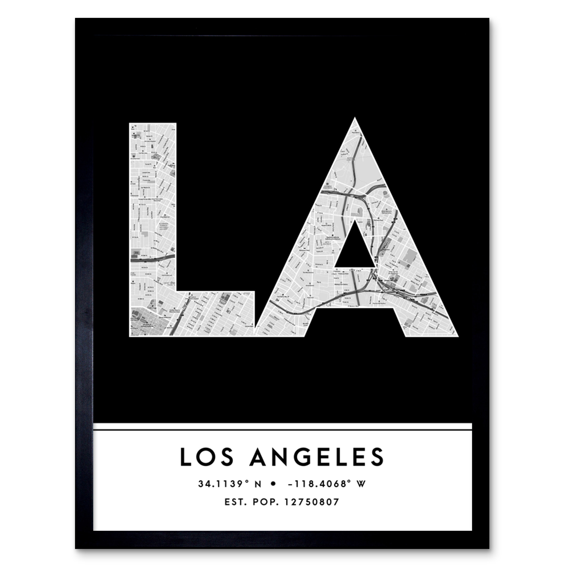Los Angeles California United States City Map Typography Framed Art Print 12x16