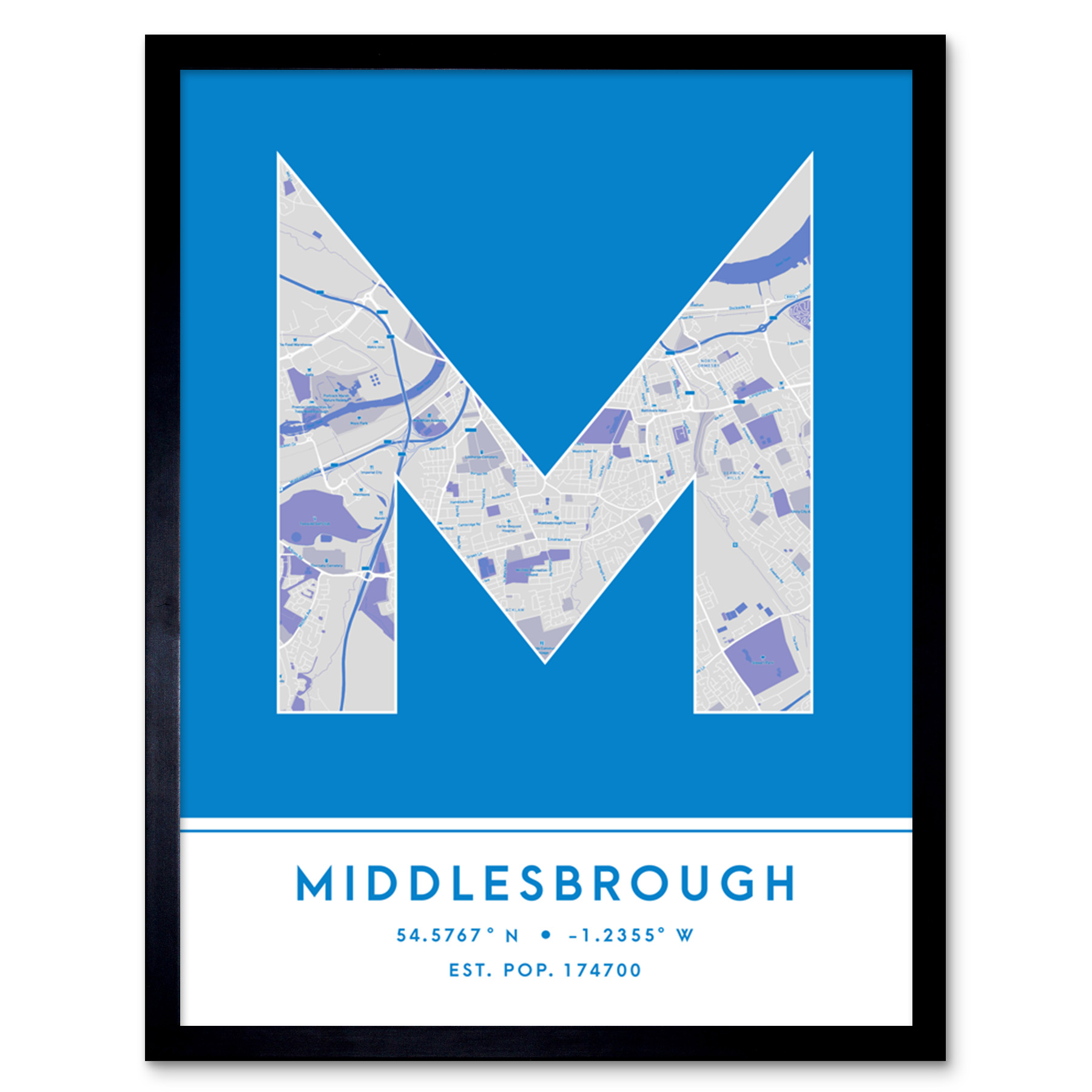 Middlesbrough England United Kingdom City Map Typography Framed Art Print 12x16