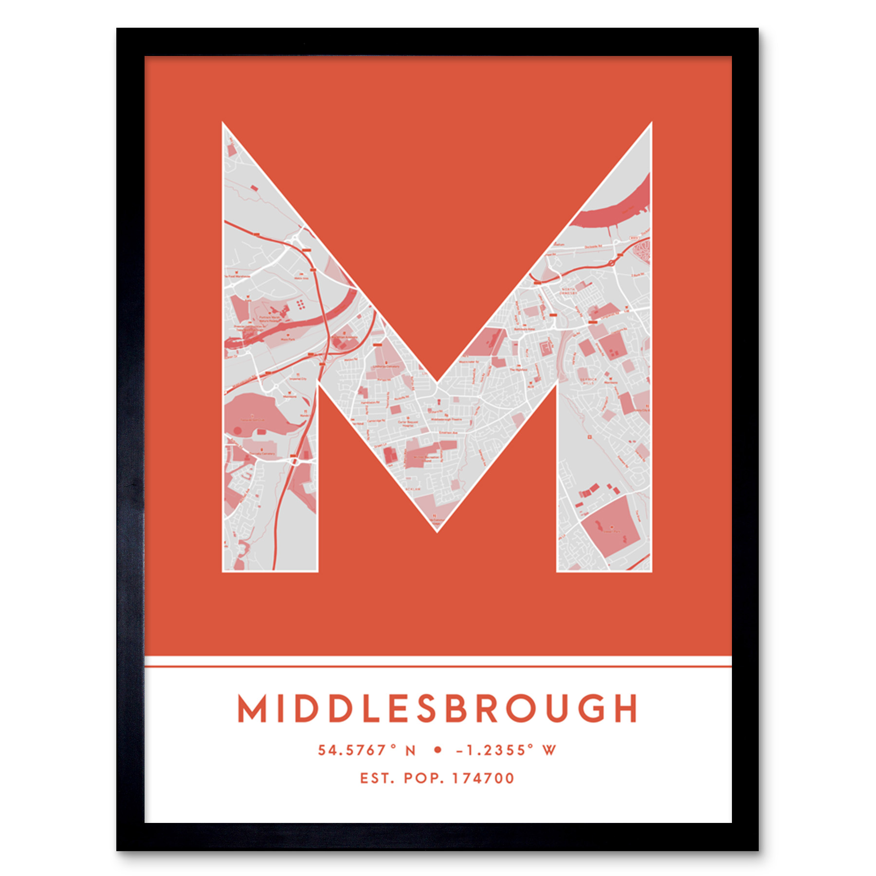 Middlesbrough England United Kingdom City Map Typography Framed Art Print 12x16