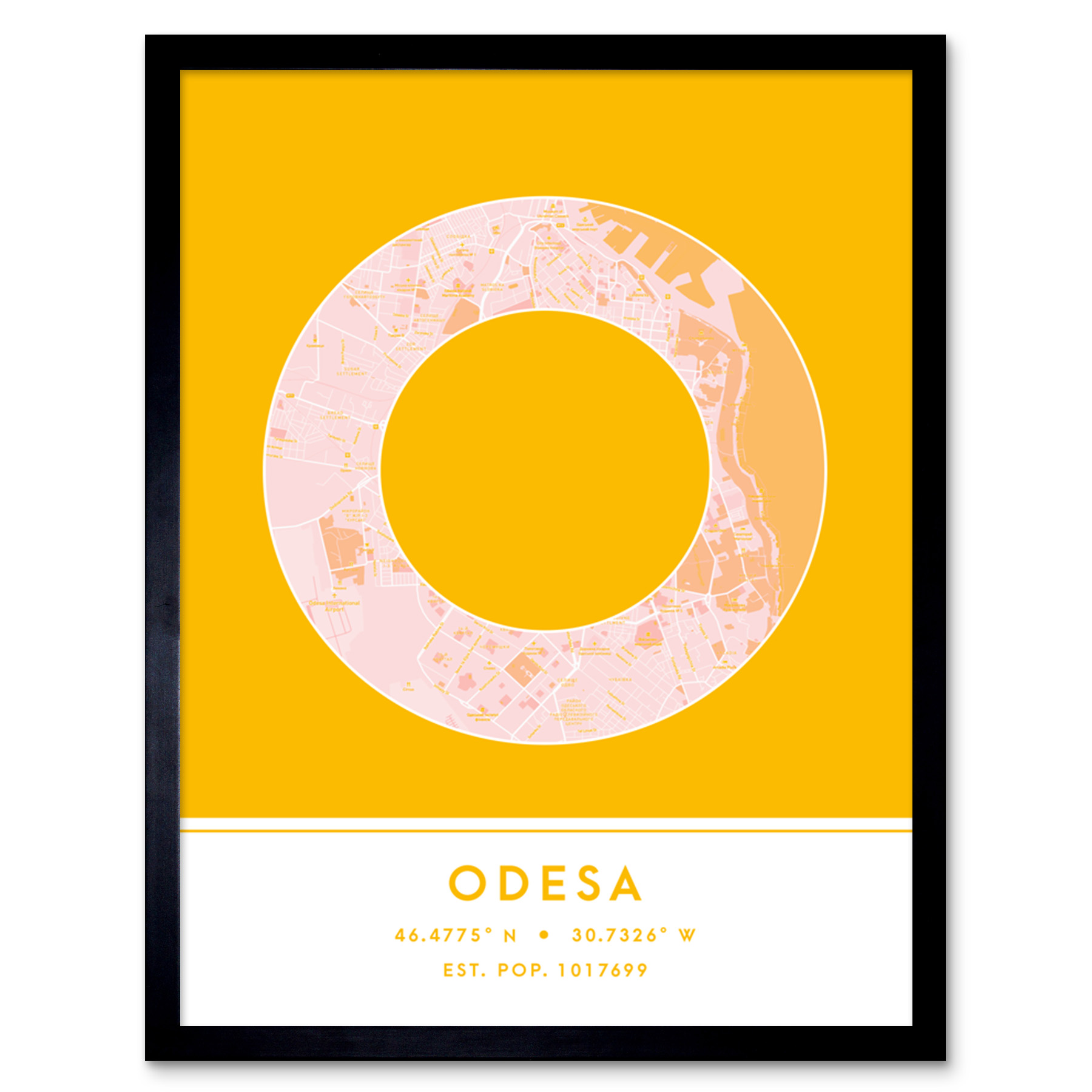 Odesa Ukraine City Map Typography Framed Wall Art Print 12x16 In
