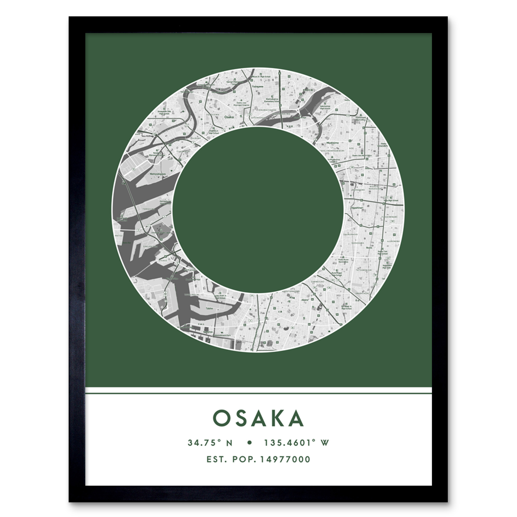 Osaka Japan City Map Typography Framed Wall Art Print 12x16 In
