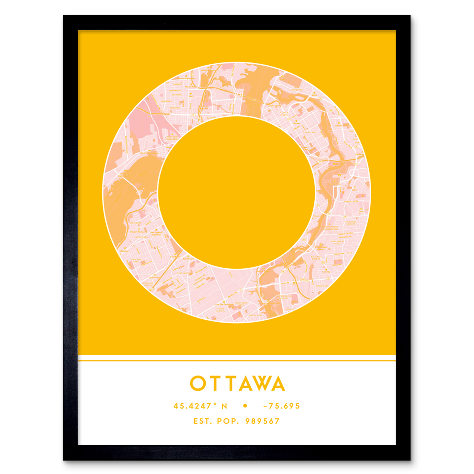 Ottawa Canada City Map Typography Framed Wall Art Print 12x16 In
