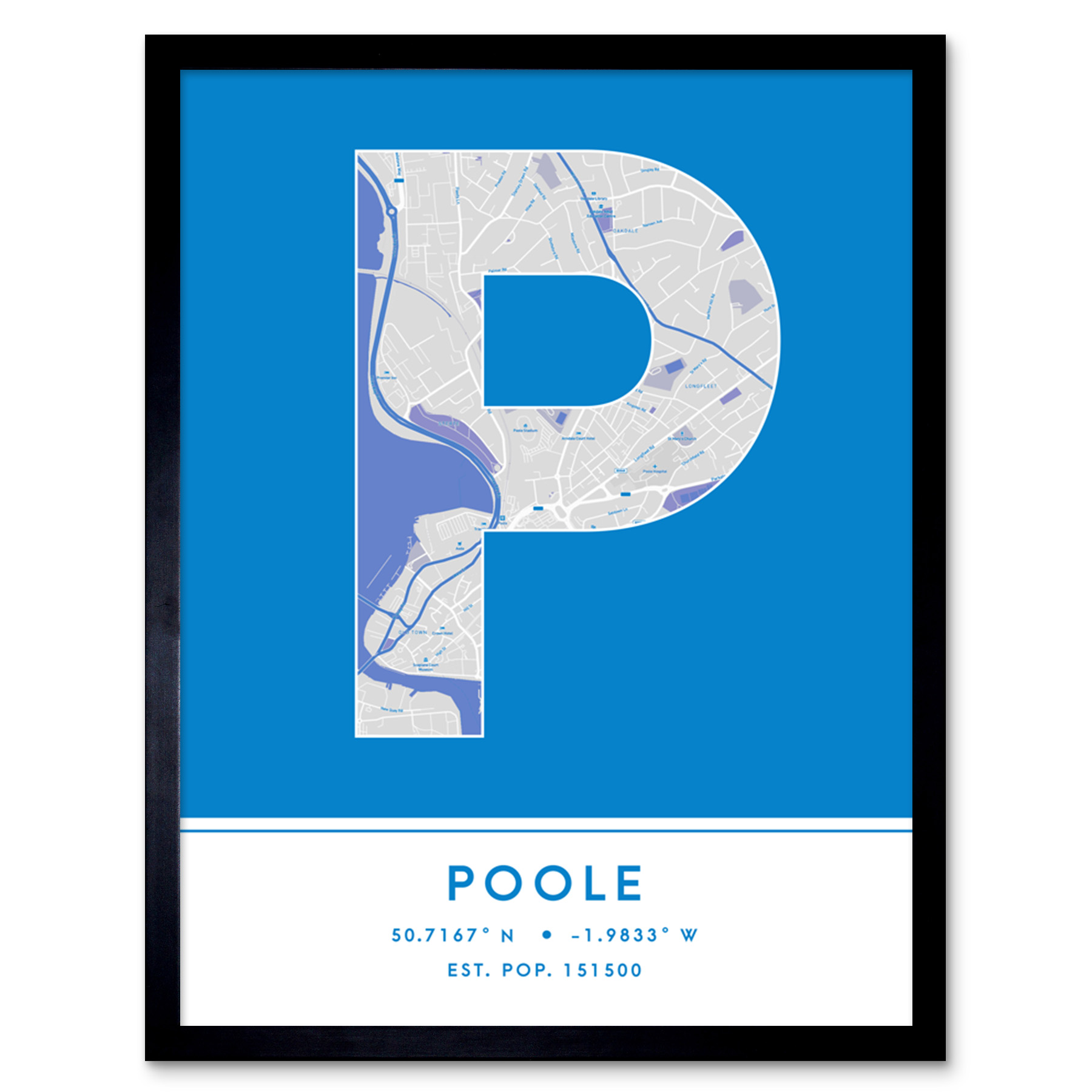 Poole England United Kingdom City Map Typography Framed Wall Art Print 12x16 In