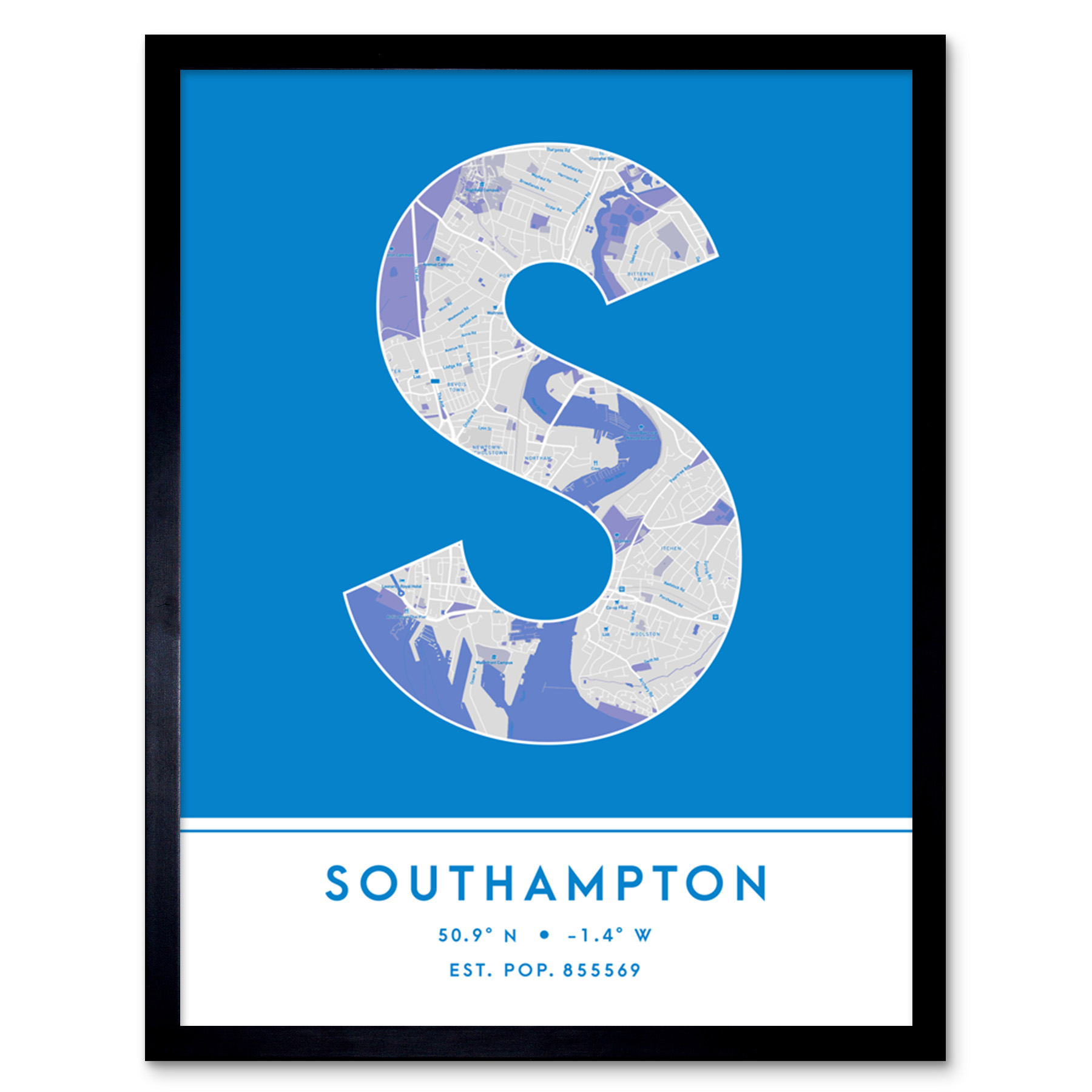 Southampton England United Kingdom City Map Typography Framed Art Print 12x16 In