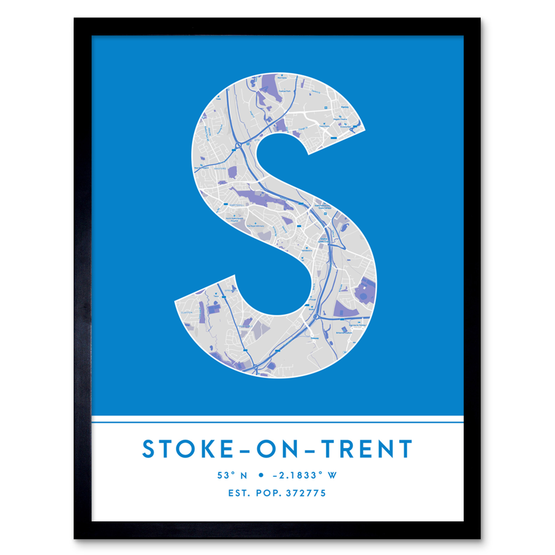 Stoke-on-Trent England United Kingdom City Map Typography Framed Art Print 12x16