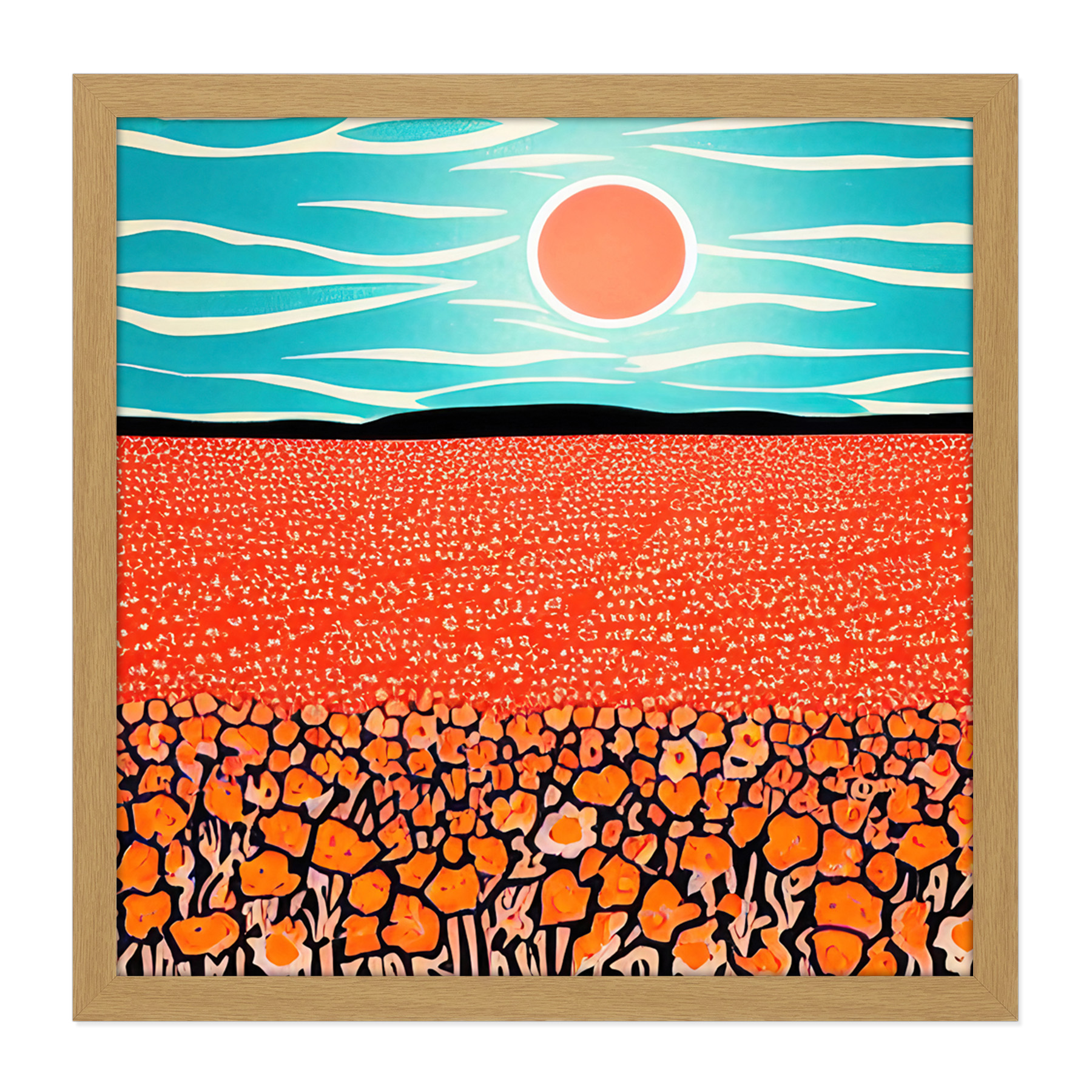 Landscape California Poppy Flowers Sunrise Square Frame Print Picture Wall Art