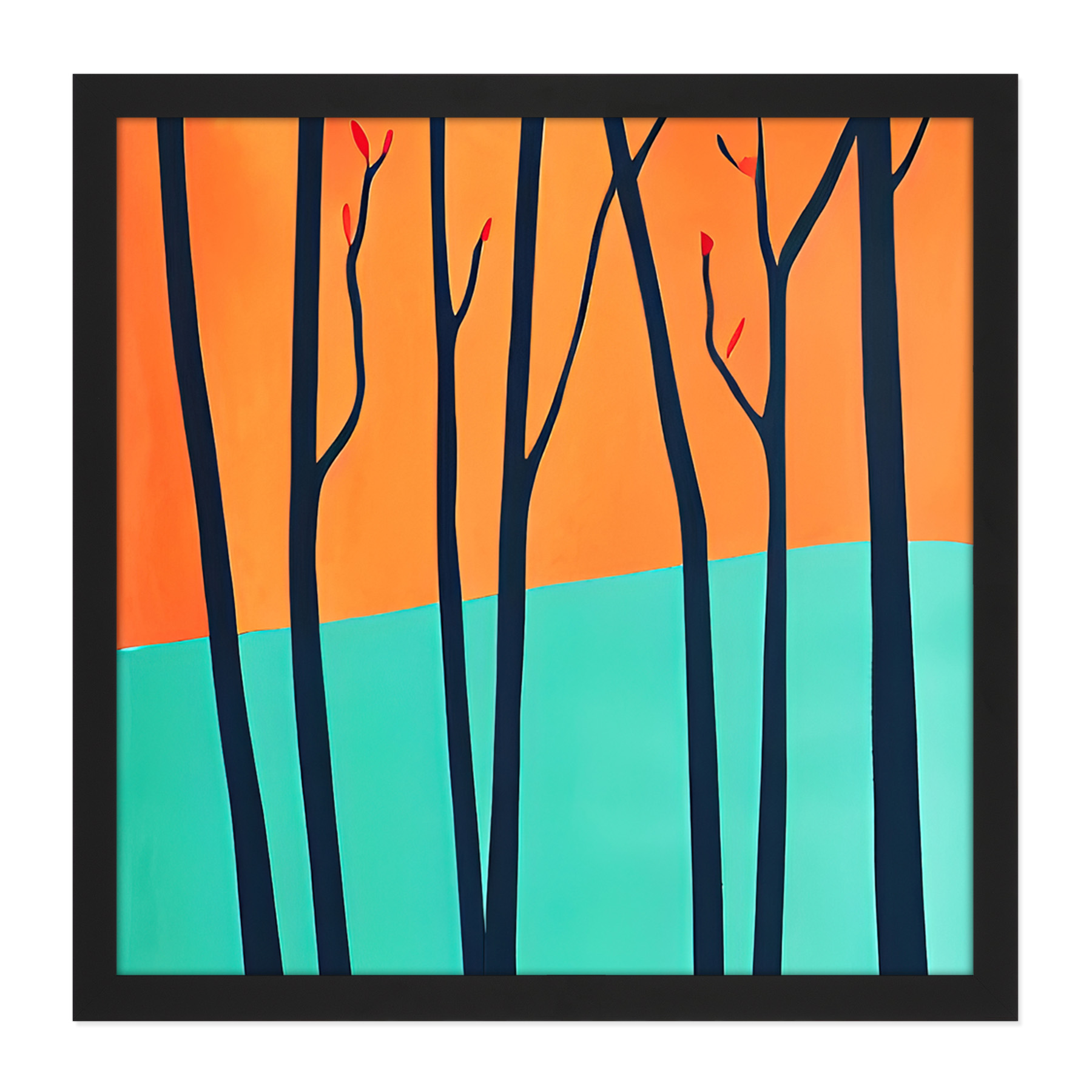 Trees Autumn Landscape Orange Square Frame Print Picture Wall Art