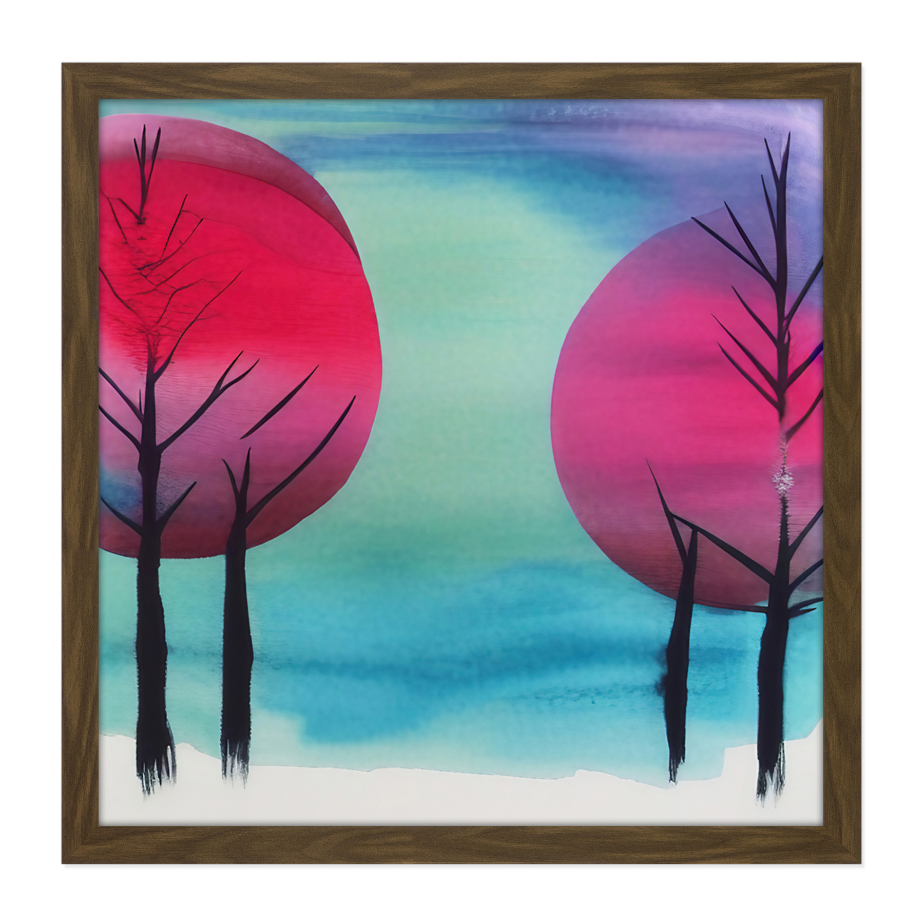 Winter Forest Tree Japanese Abstract Square Frame Print Picture Wall Art