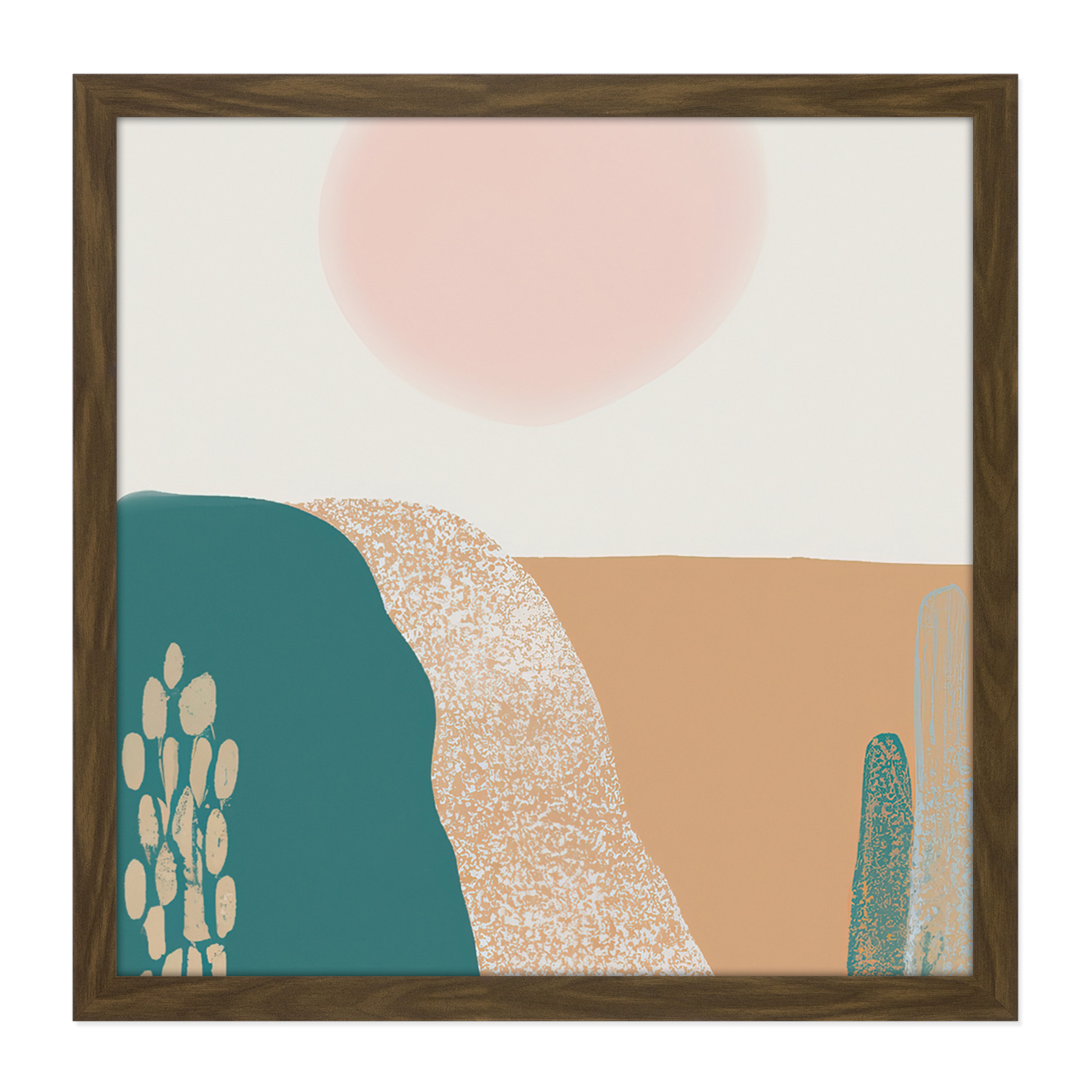 Landscape Fields Sun Boho Watercolour Square Frame Print Picture Wall Art