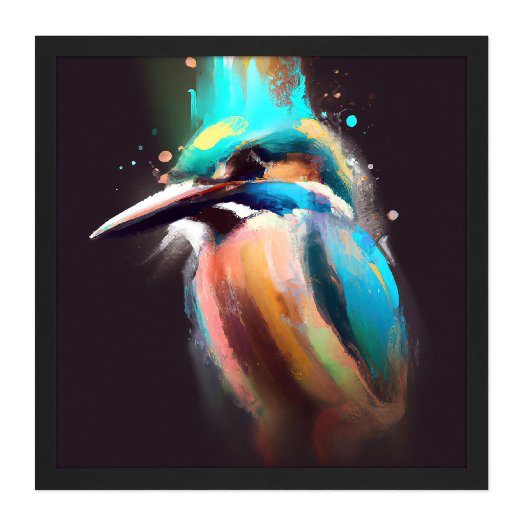 Kingfisher Watercolour Teal Turquoise Bird Square Frame Print Picture Wall Art