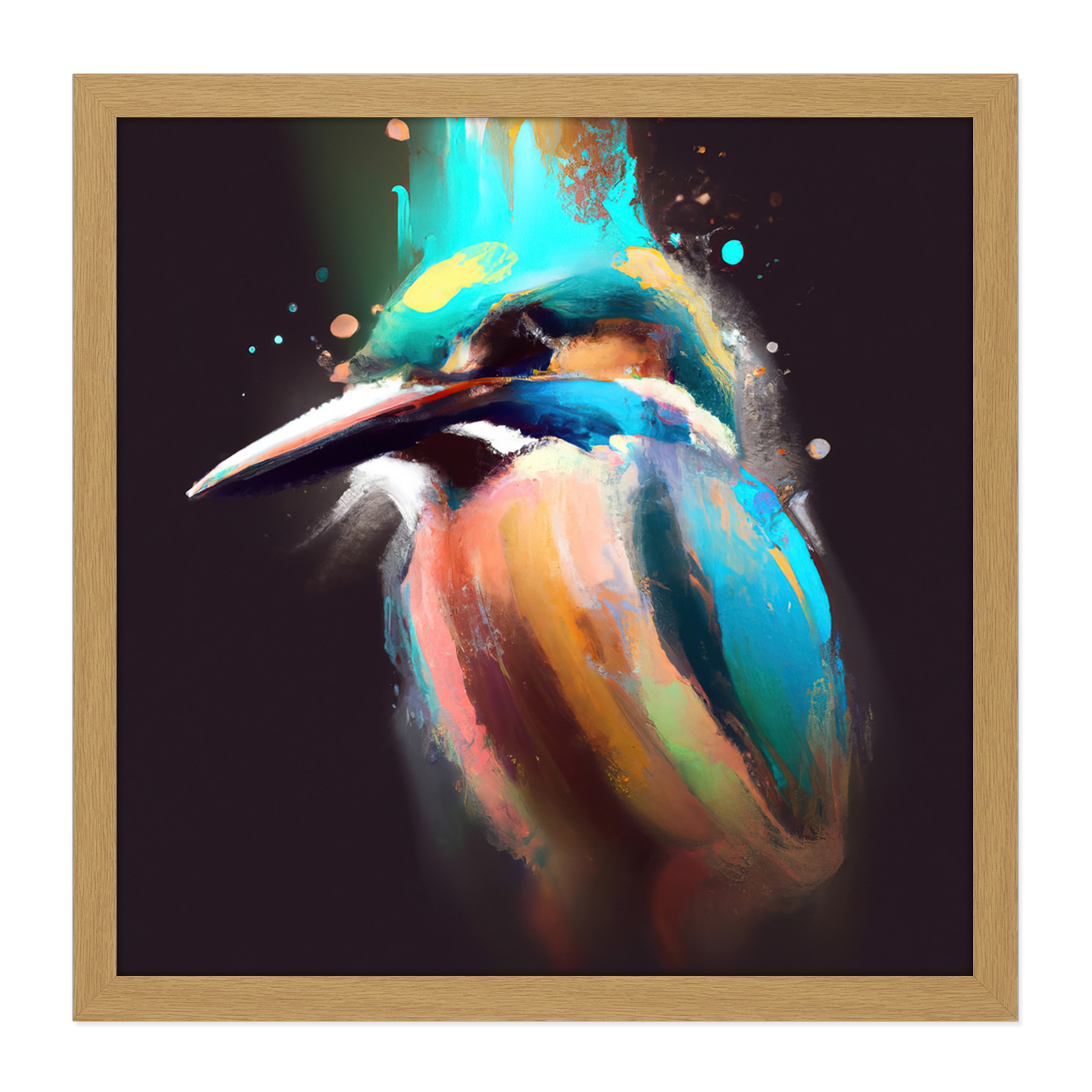 Kingfisher Watercolour Teal Turquoise Bird Square Frame Print Picture Wall Art