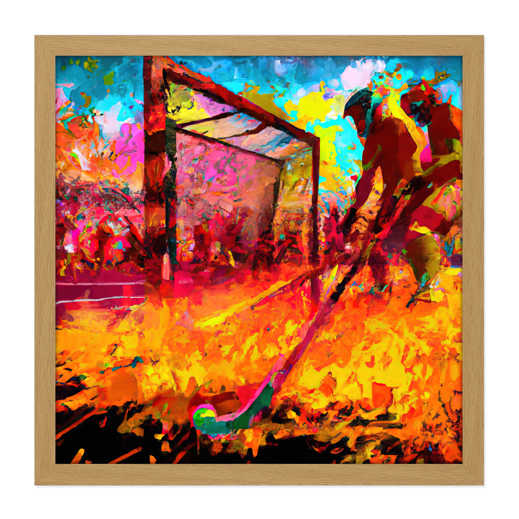 Field Hockey Rounds the Goalkeeper Square Frame Print Picture Wall Art