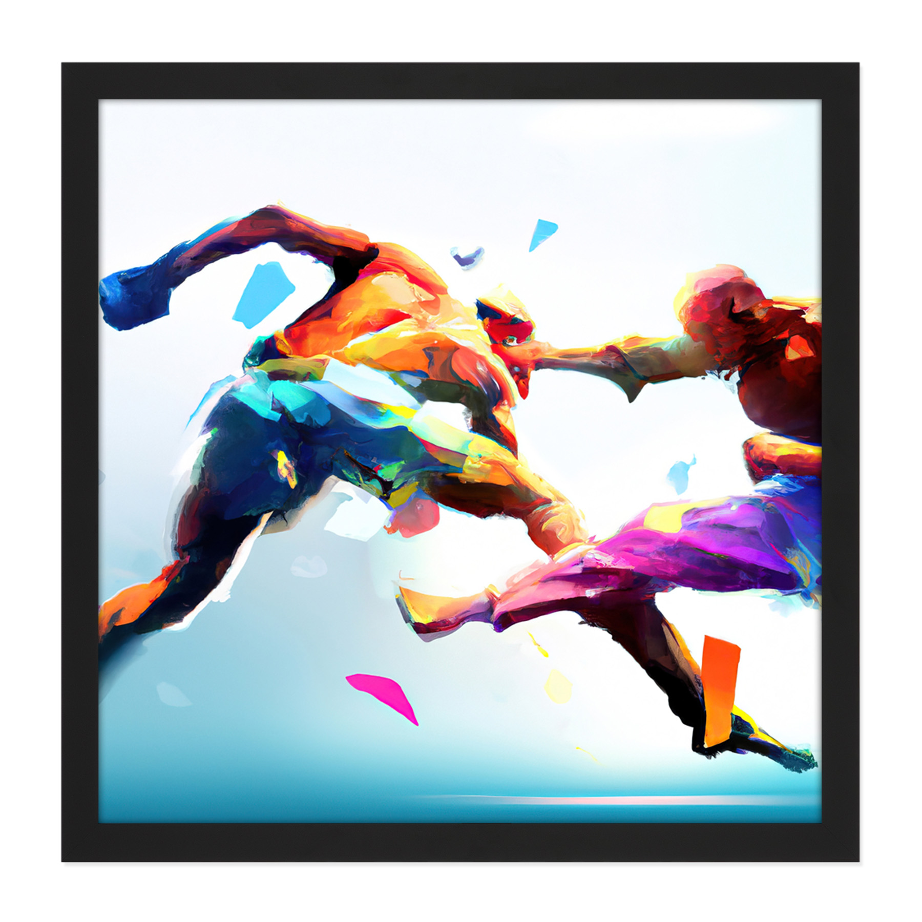 Cage Fighting Kickboxing Martial Arts Square Frame Print Picture Wall Art