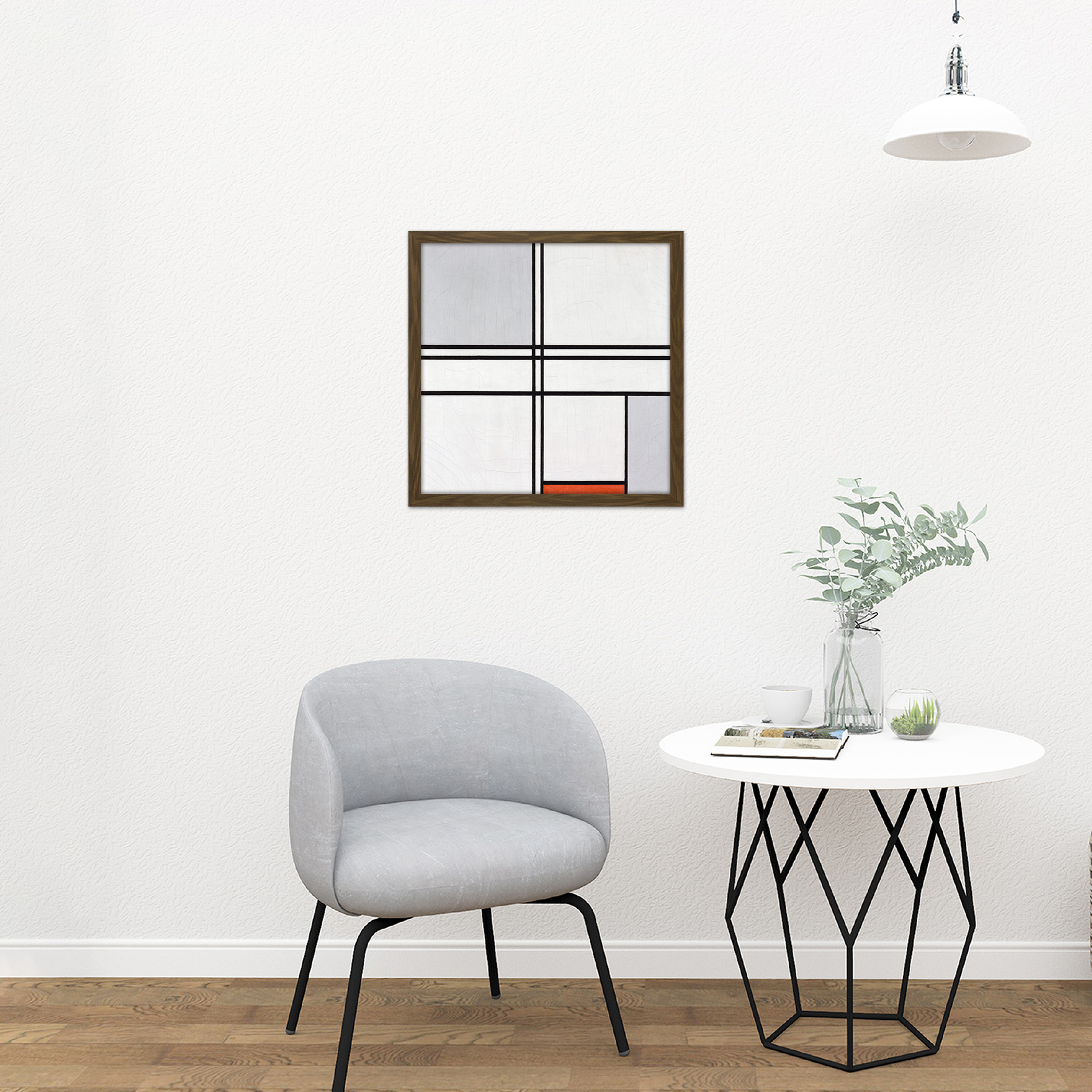 Mondrian Composition No 1 Gray-red Abstract Painting Wall Art Canvas Print 24X24