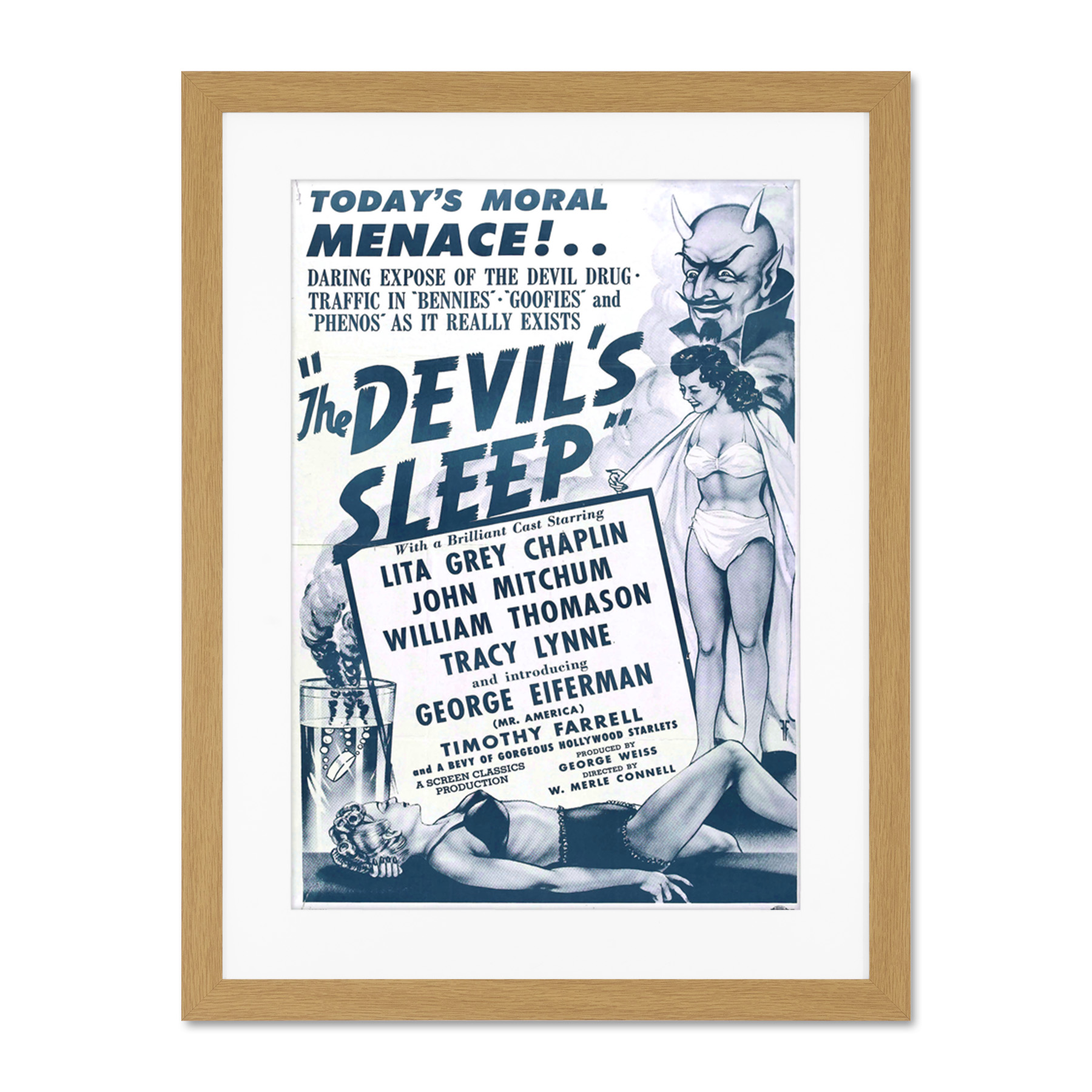 The Devils Sleep Bennies Phenos Drugs 1950'S Blue Framed Wall Art Print 18X24 In - Picture 10 of 17
