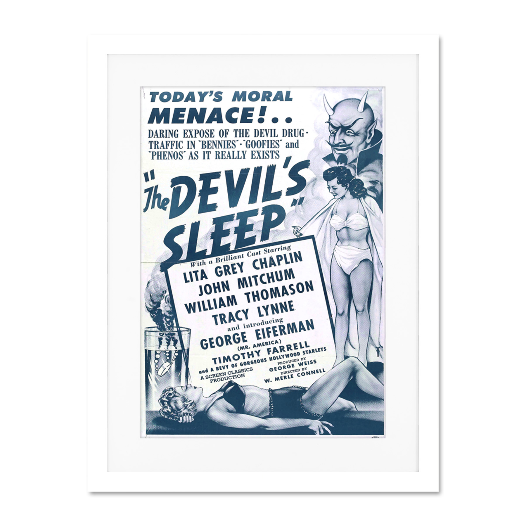 The Devils Sleep Bennies Phenos Drugs 1950'S Blue Framed Wall Art Print 18X24 In - Picture 14 of 17