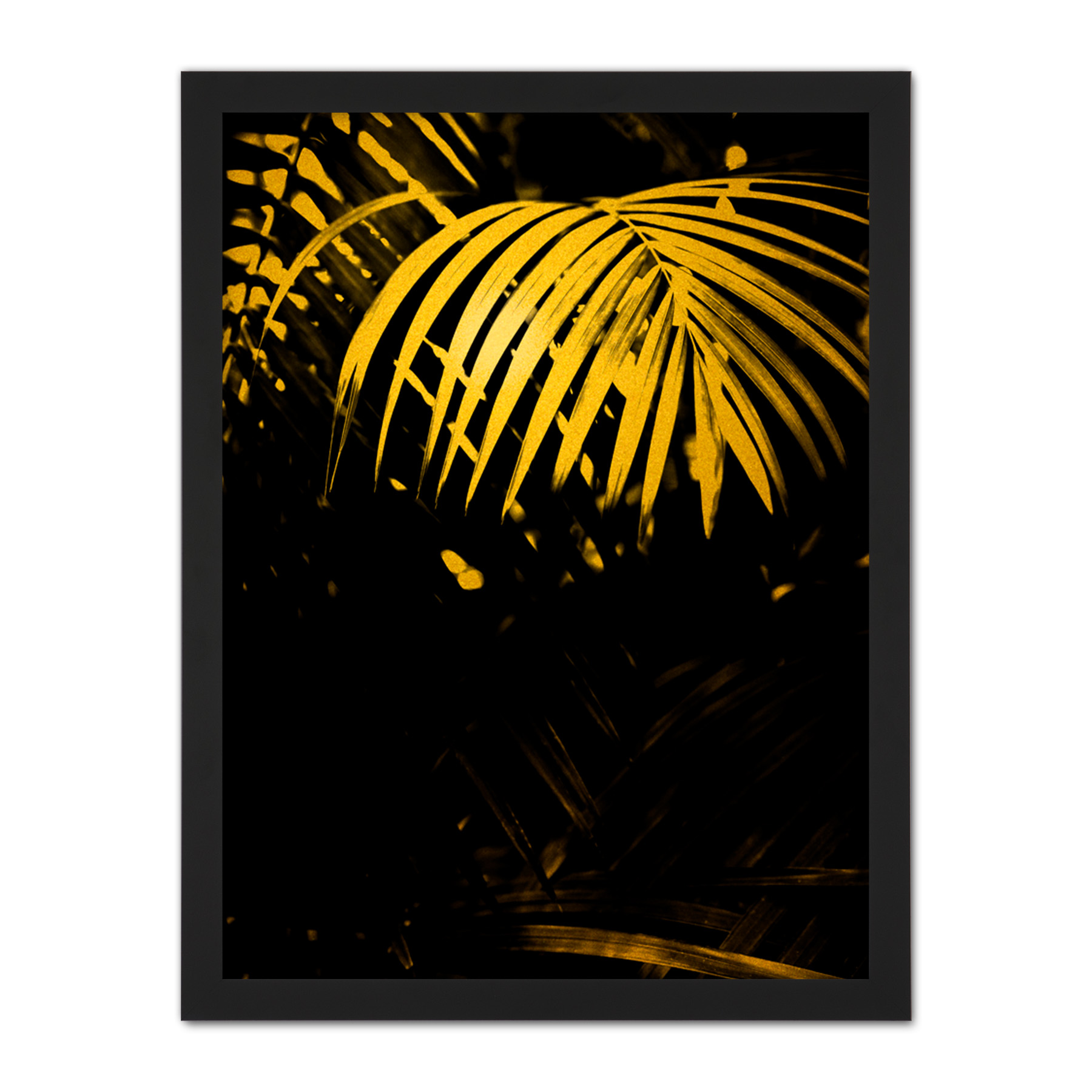 Gold Effect Yellow Black Tropical Plant Palm Leaves Framed Wall Art Print 18X24 - Bild 2 von 25