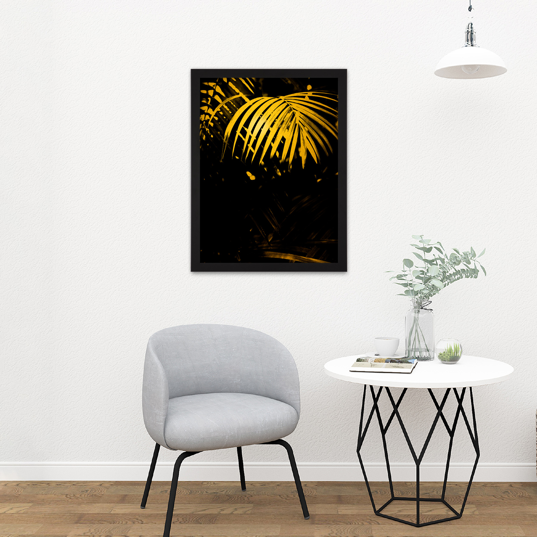 Gold Effect Yellow Black Tropical Plant Palm Leaves Framed Wall Art Print 18X24 - Bild 3 von 25