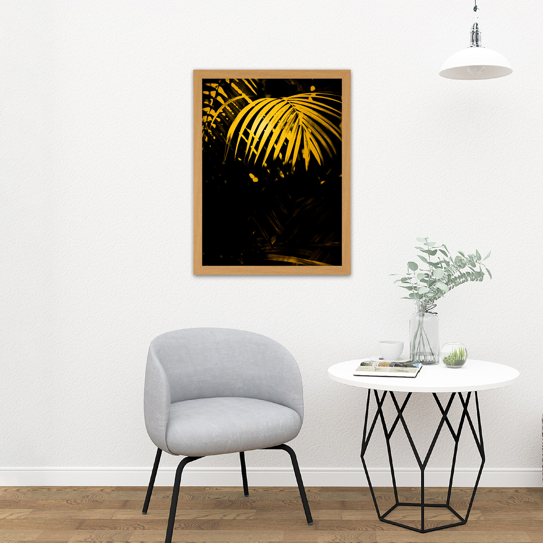 Gold Effect Yellow Black Tropical Plant Palm Leaves Framed Wall Art Print 18X24 - Bild 15 von 25