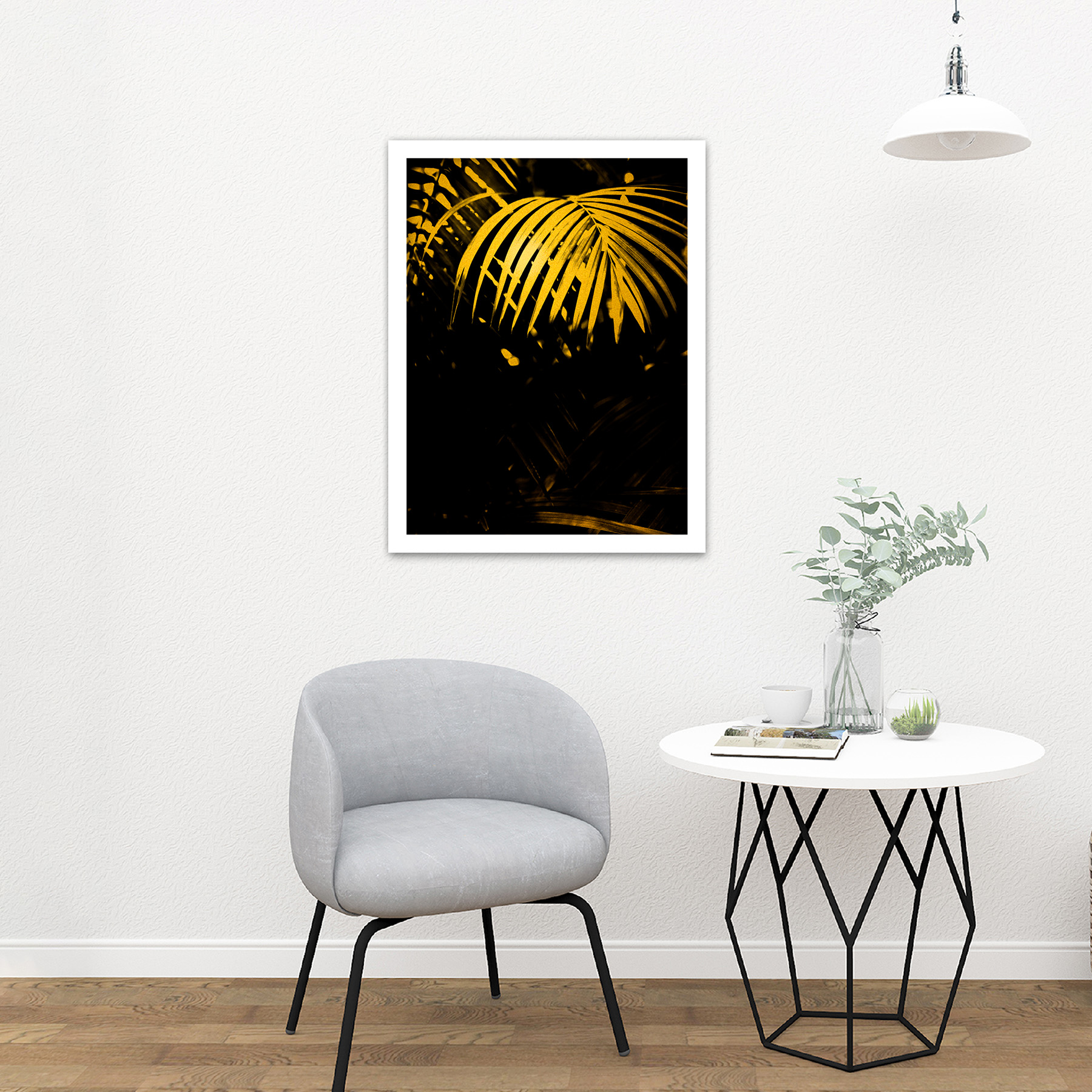 Gold Effect Yellow Black Tropical Plant Palm Leaves Framed Wall Art Print 18X24 - Bild 21 von 25