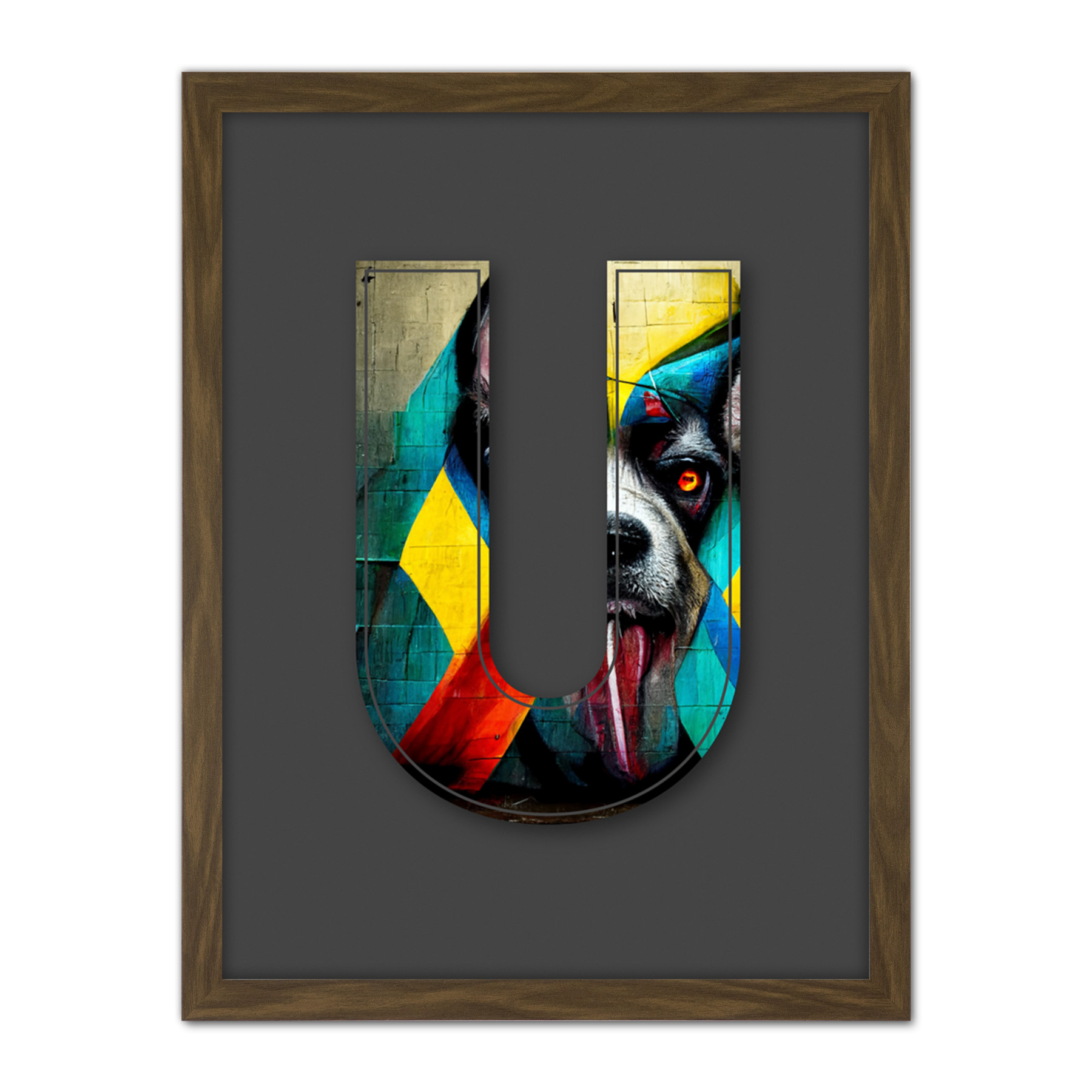 Letter U Dog Tongue Multicoloured Graffiti Initial Framed Wall Art Print 18X24" - Bild 8 von 25