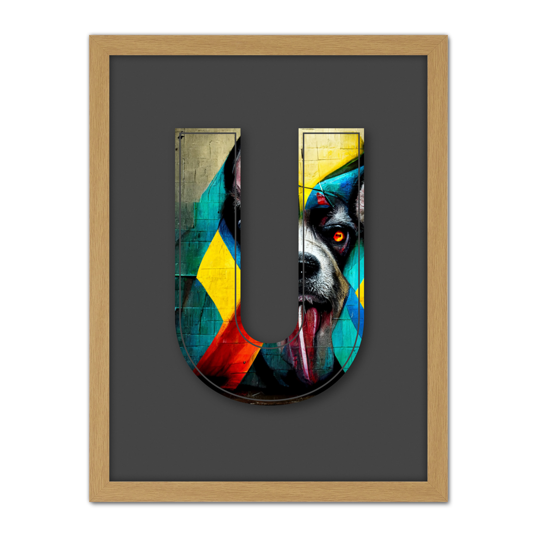 Letter U Dog Tongue Multicoloured Graffiti Initial Framed Wall Art Print 18X24" - Bild 14 von 25