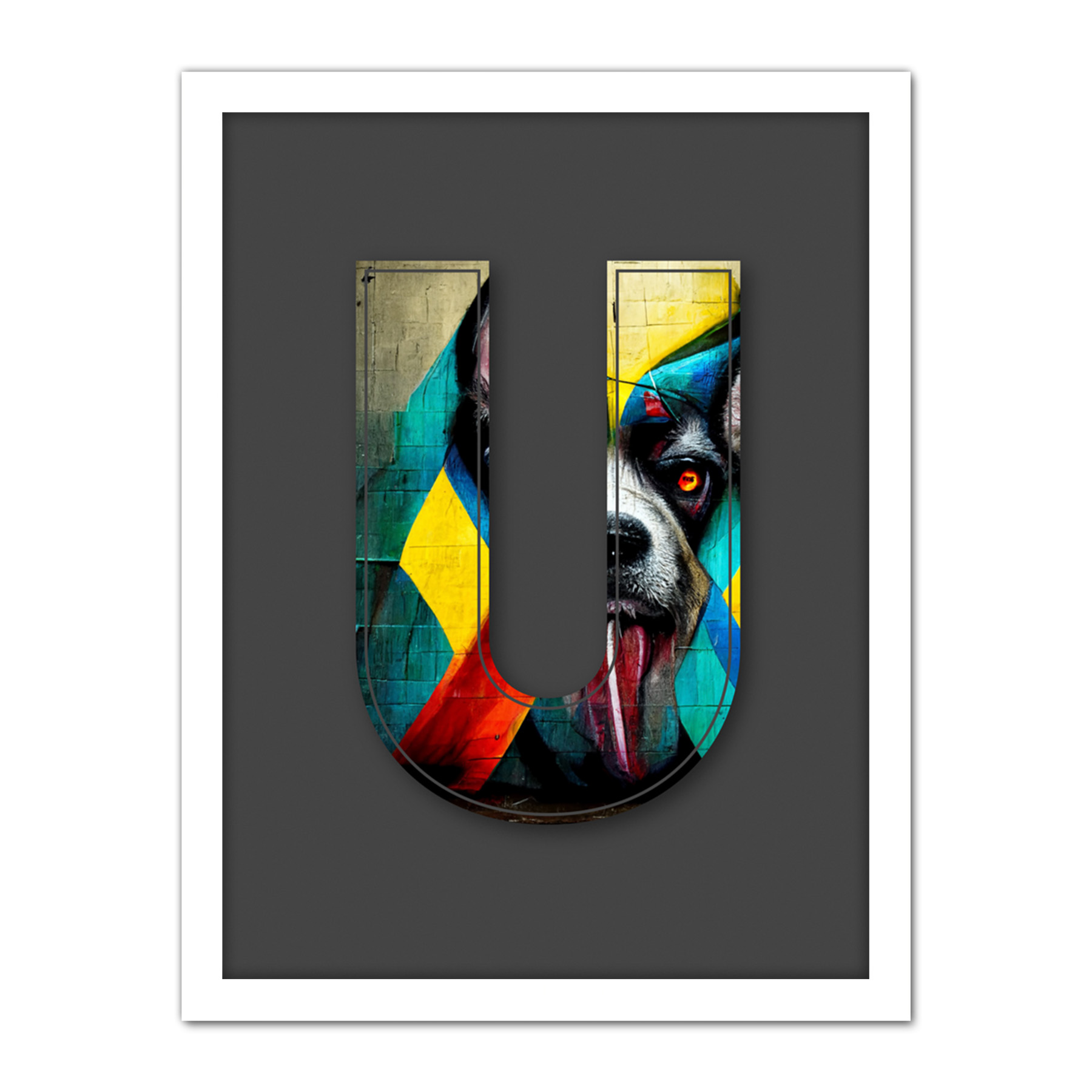 Letter U Dog Tongue Multicoloured Graffiti Initial Framed Wall Art Print 18X24" - Bild 20 von 25
