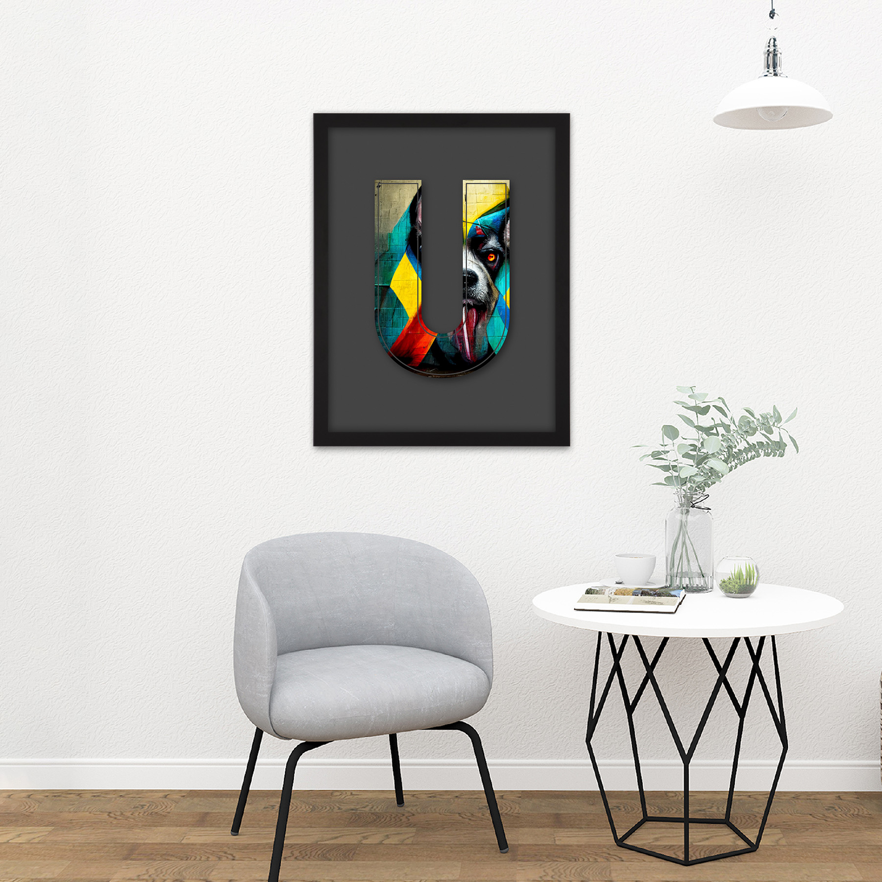Letter U Dog Tongue Multicoloured Graffiti Initial Framed Wall Art Print 18X24" - Bild 3 von 25