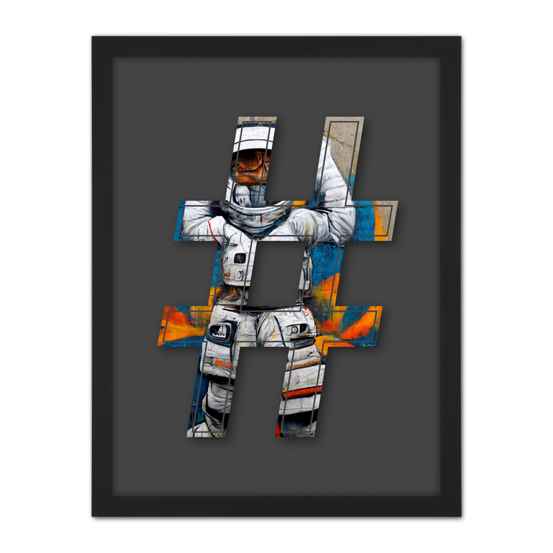 Symbol # Hashtag Pound Sign Bright Astronaut Graffiti Initial Framed Art 18X24" - Bild 2 von 25