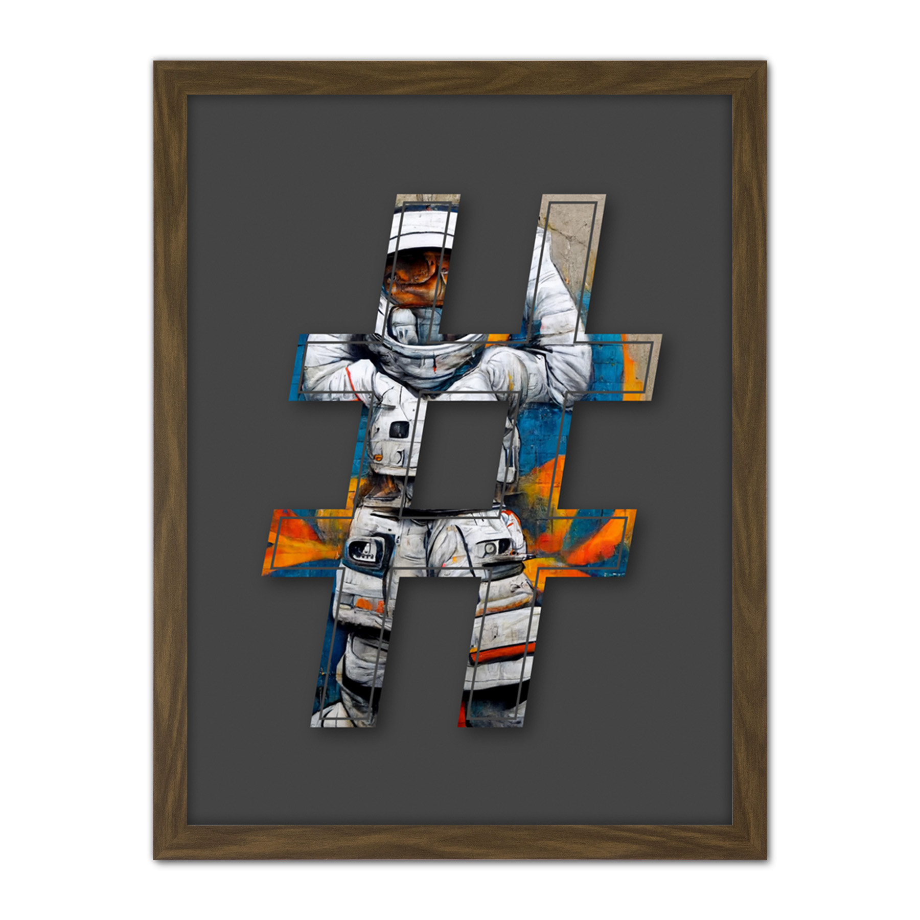 Symbol # Hashtag Pound Sign Bright Astronaut Graffiti Initial Framed Art 18X24" - Bild 8 von 25