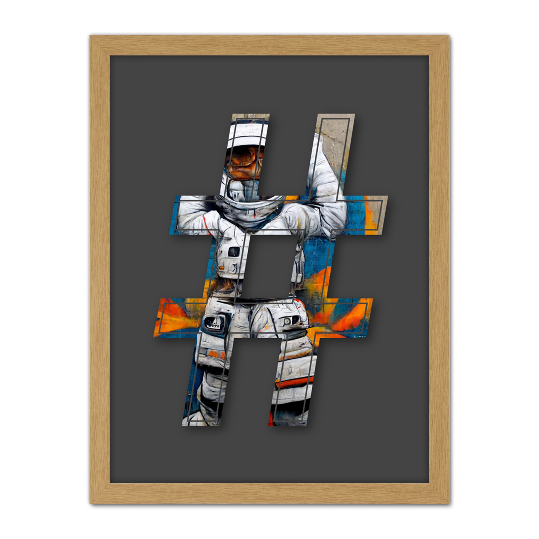 Symbol # Hashtag Pound Sign Bright Astronaut Graffiti Initial Framed Art 18X24" - Bild 14 von 25