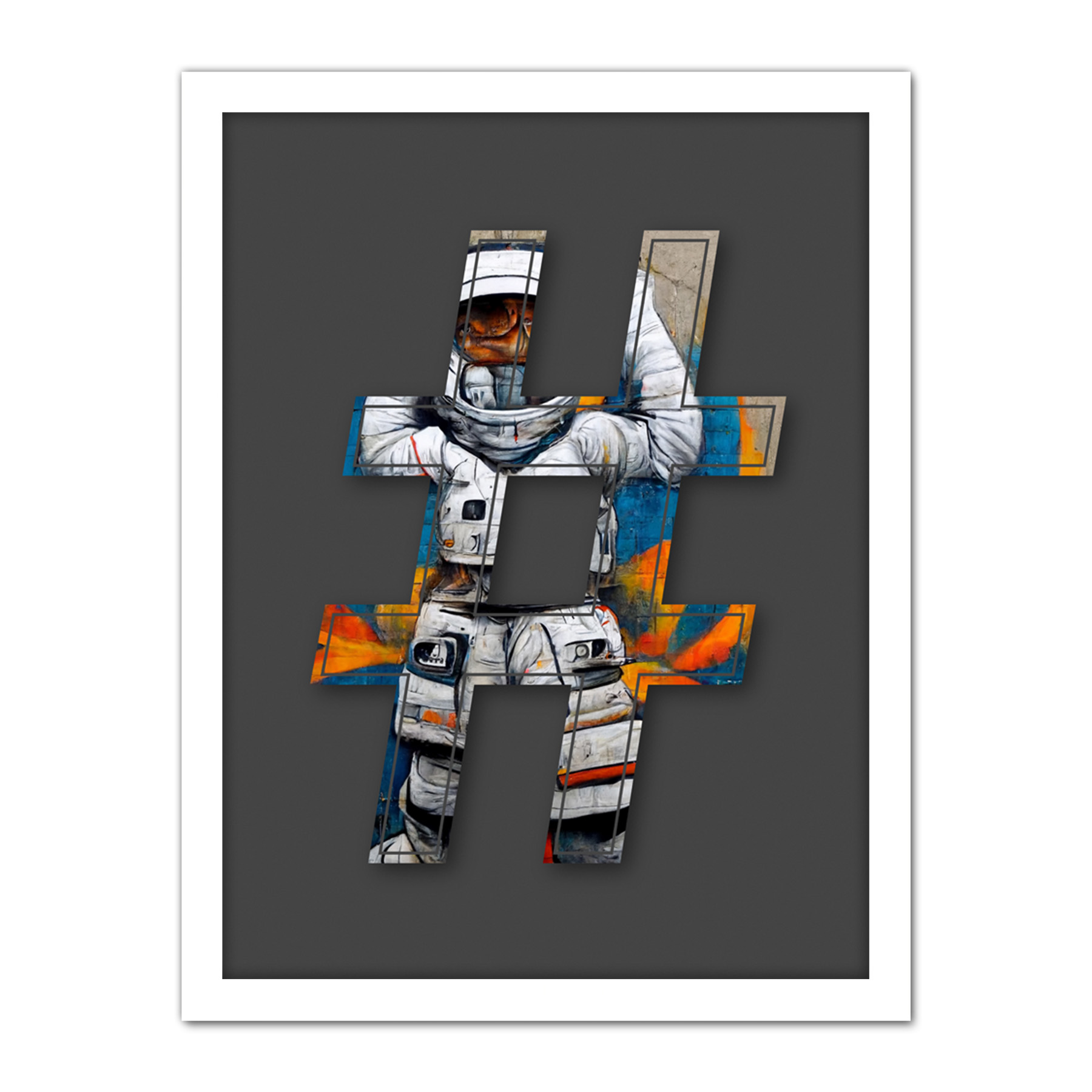 Symbol # Hashtag Pound Sign Bright Astronaut Graffiti Initial Framed Art 18X24" - Bild 20 von 25