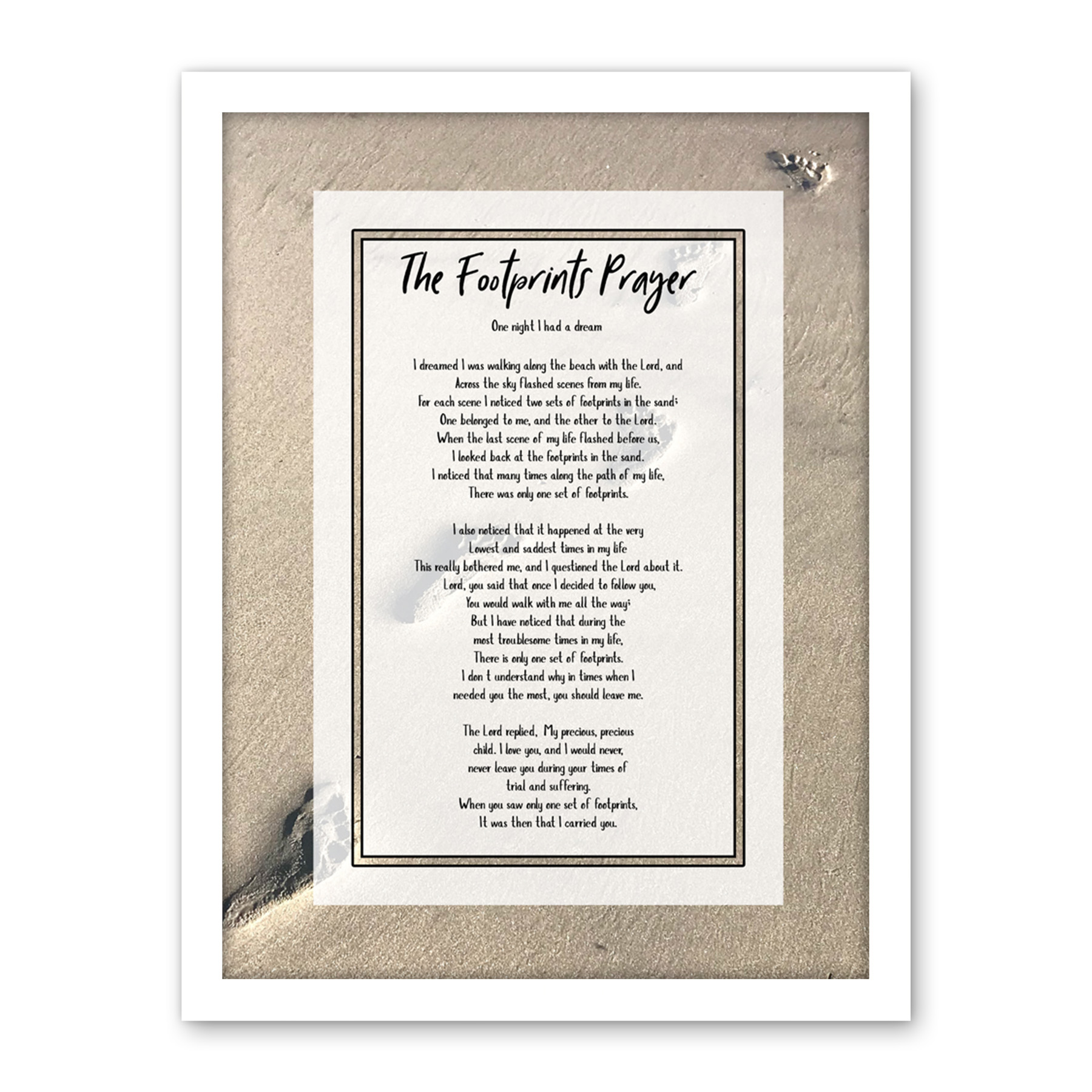 God Jesus Footprints In The Sand Poem Inspirational Framed Wall Art Print 18X24