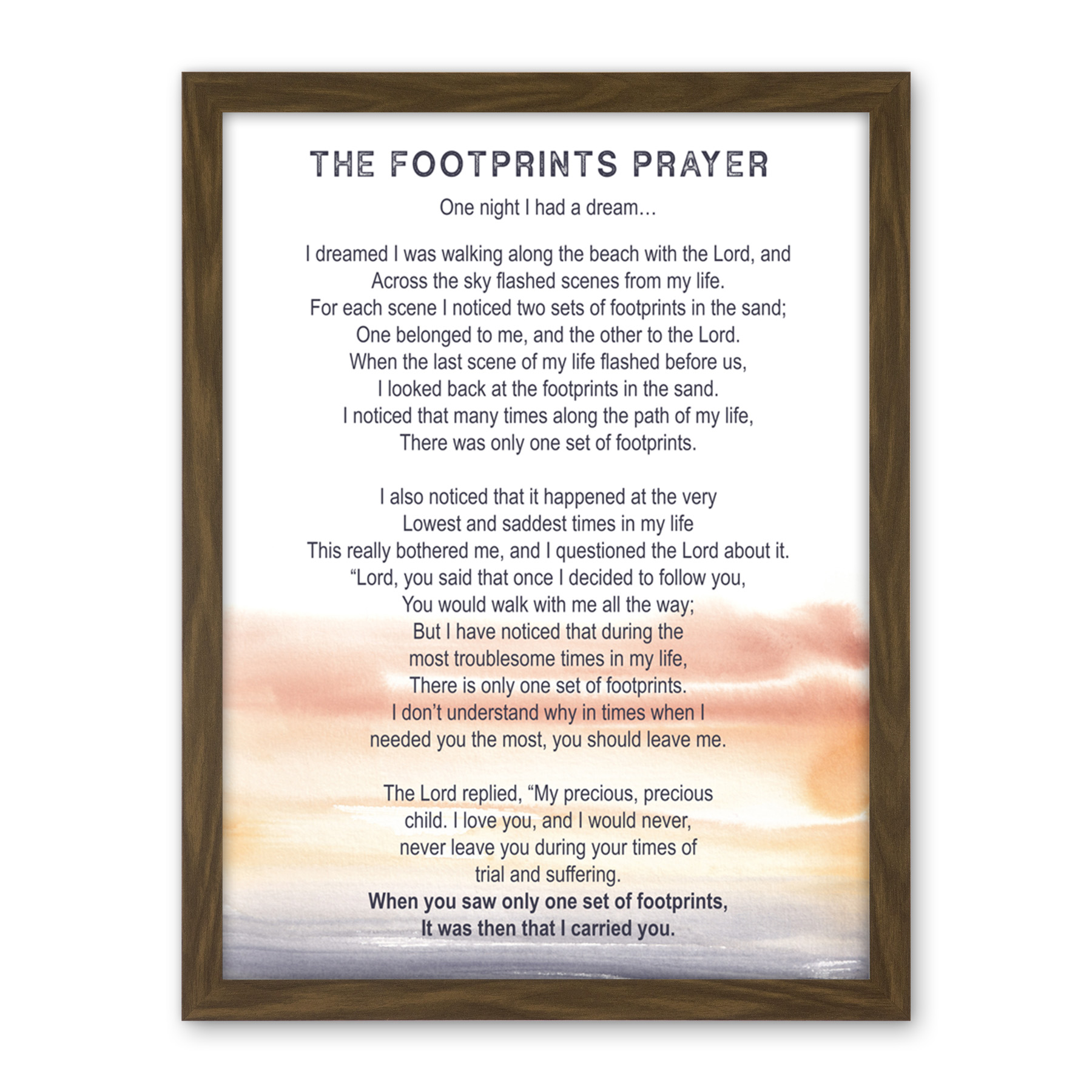 Lord Jesus Footprints In The Sand Poem Watercolour Framed Wall Art Print 18X24