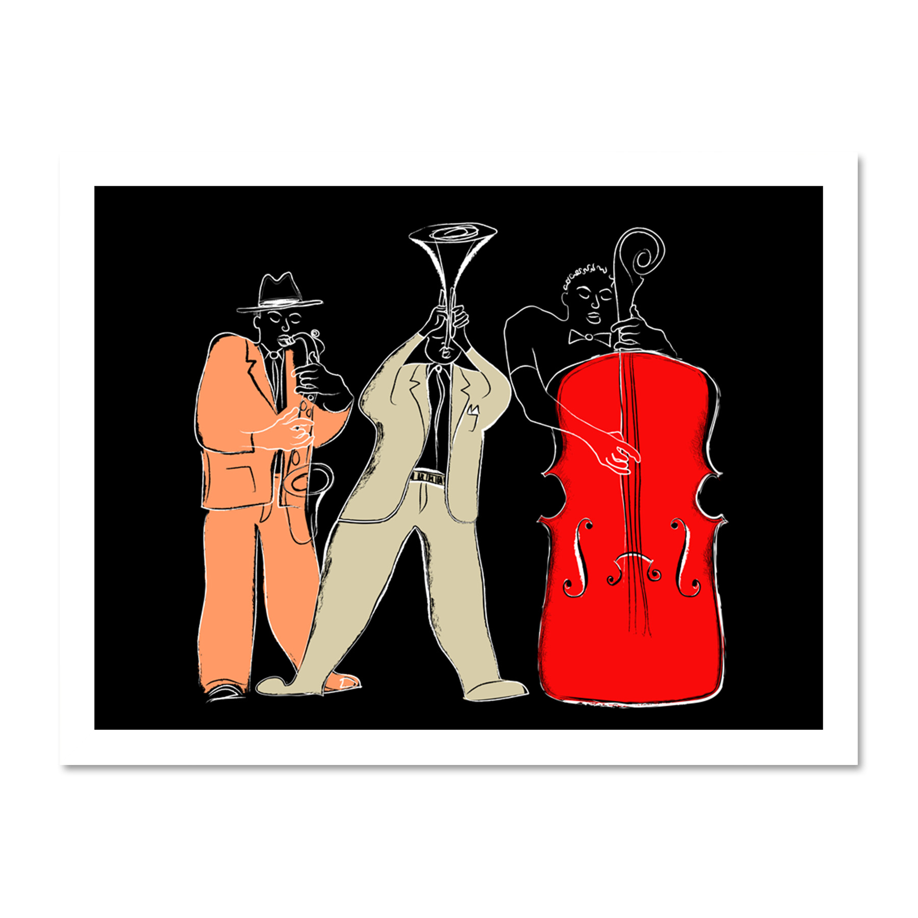 Musicians Jazz Modern Illustration Framed Wall Art Print 18X24 In