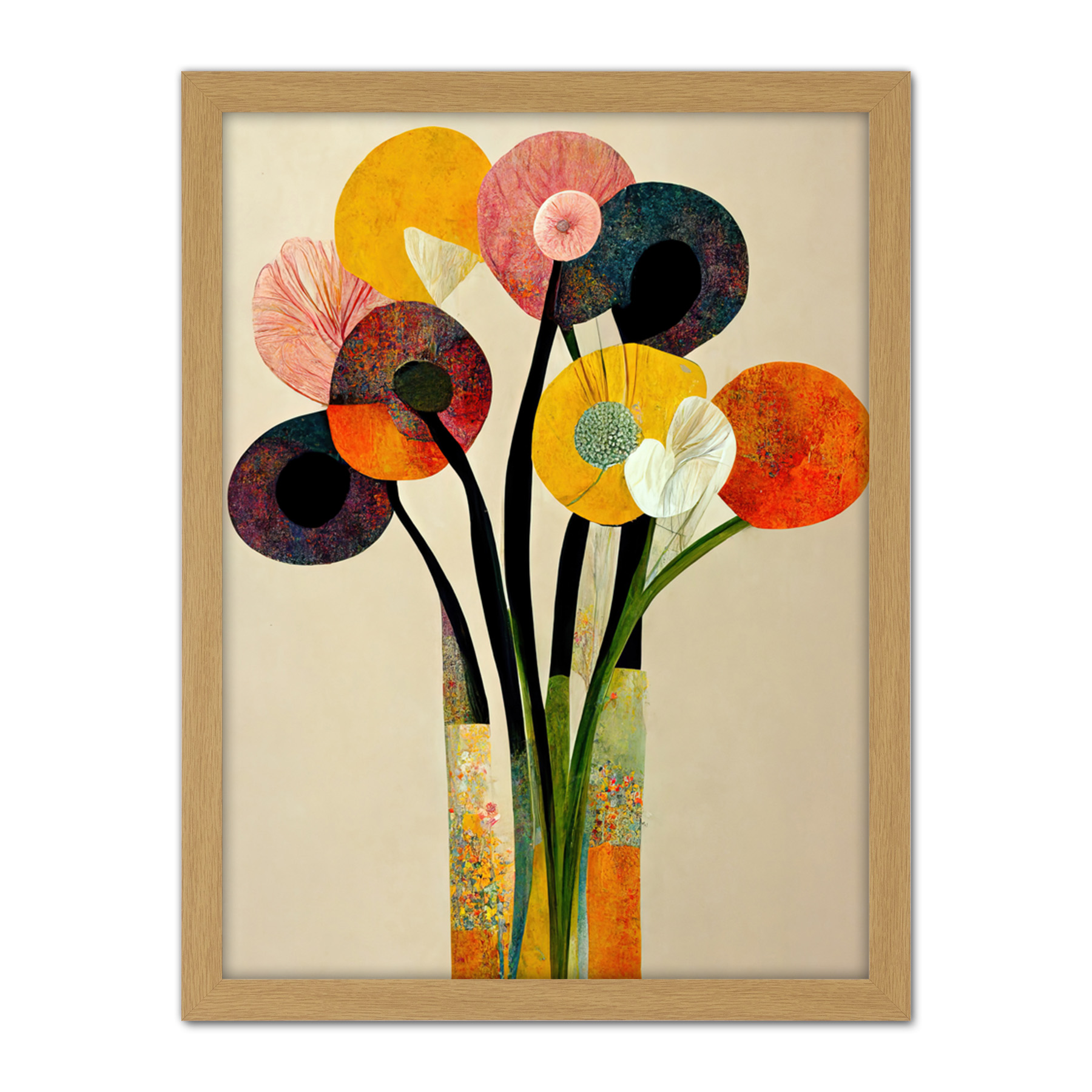 Spring Flowers Floral Bouquet Abstract Vase Framed Wall Art Picture Print 18X24